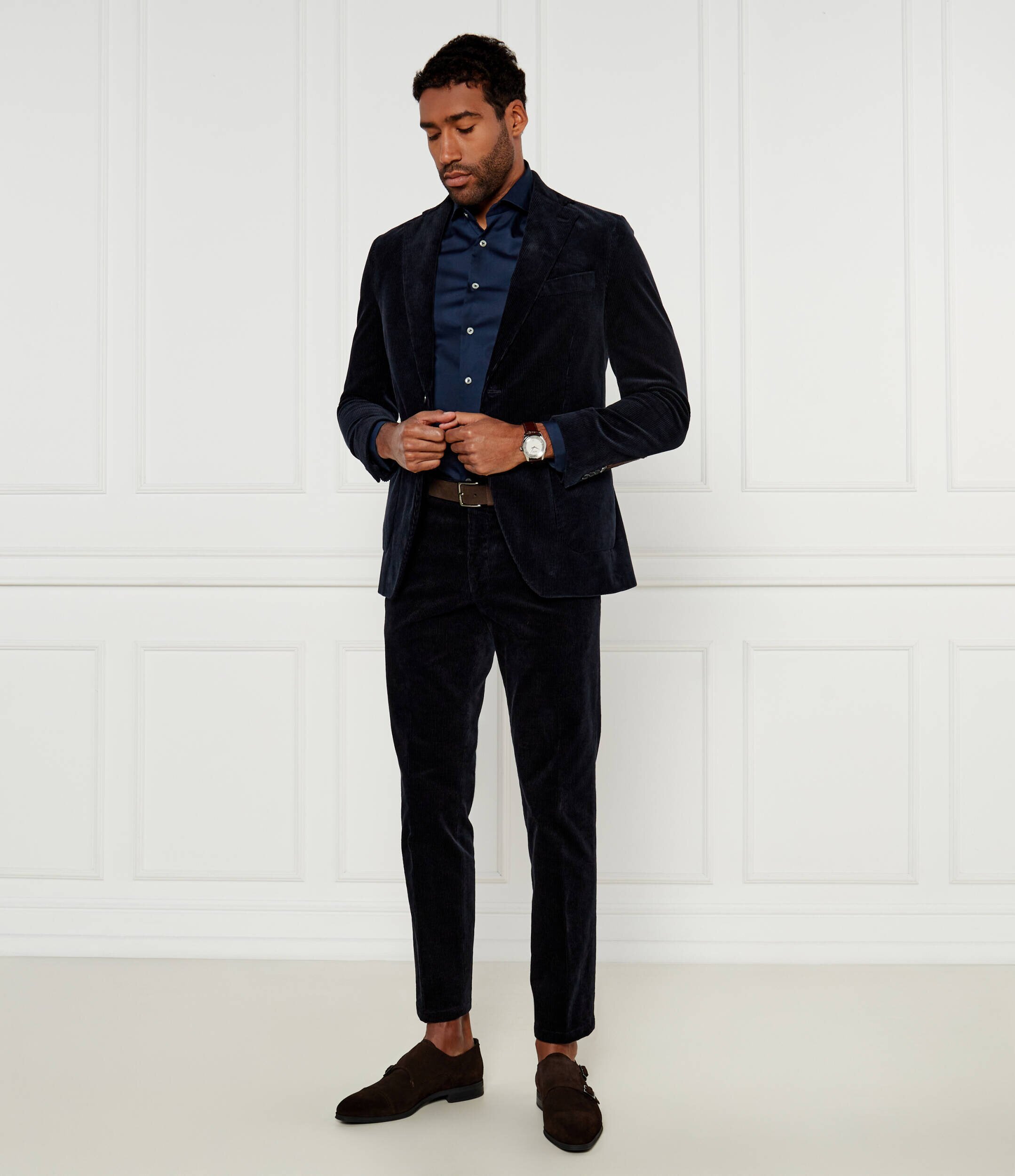 Oscar Jacobson Pantaloni Denz | Slim Fit | catifea reiată