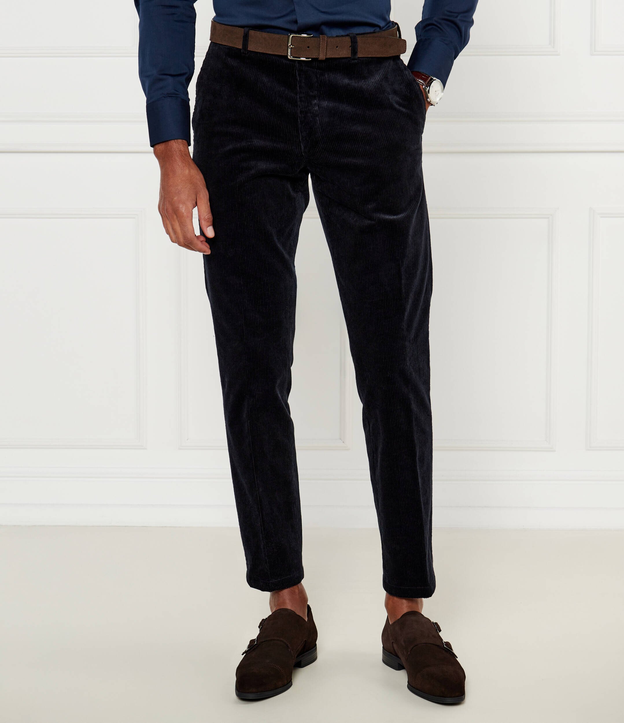 Oscar Jacobson Pantaloni Denz | Slim Fit | catifea reiată