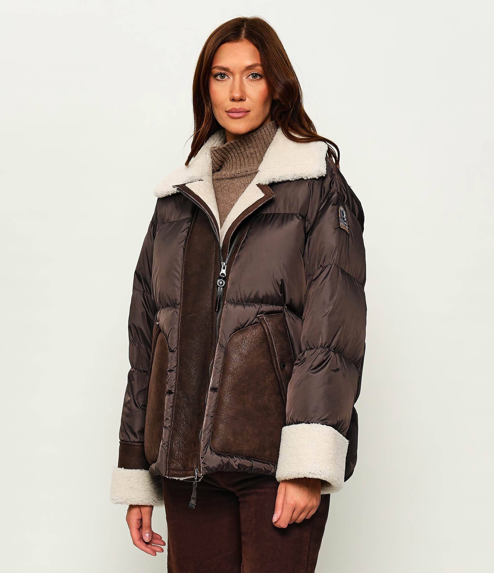 PARAJUMPERS Geacă de puf CHYNA | shearling | regular fit cu adaos de piele