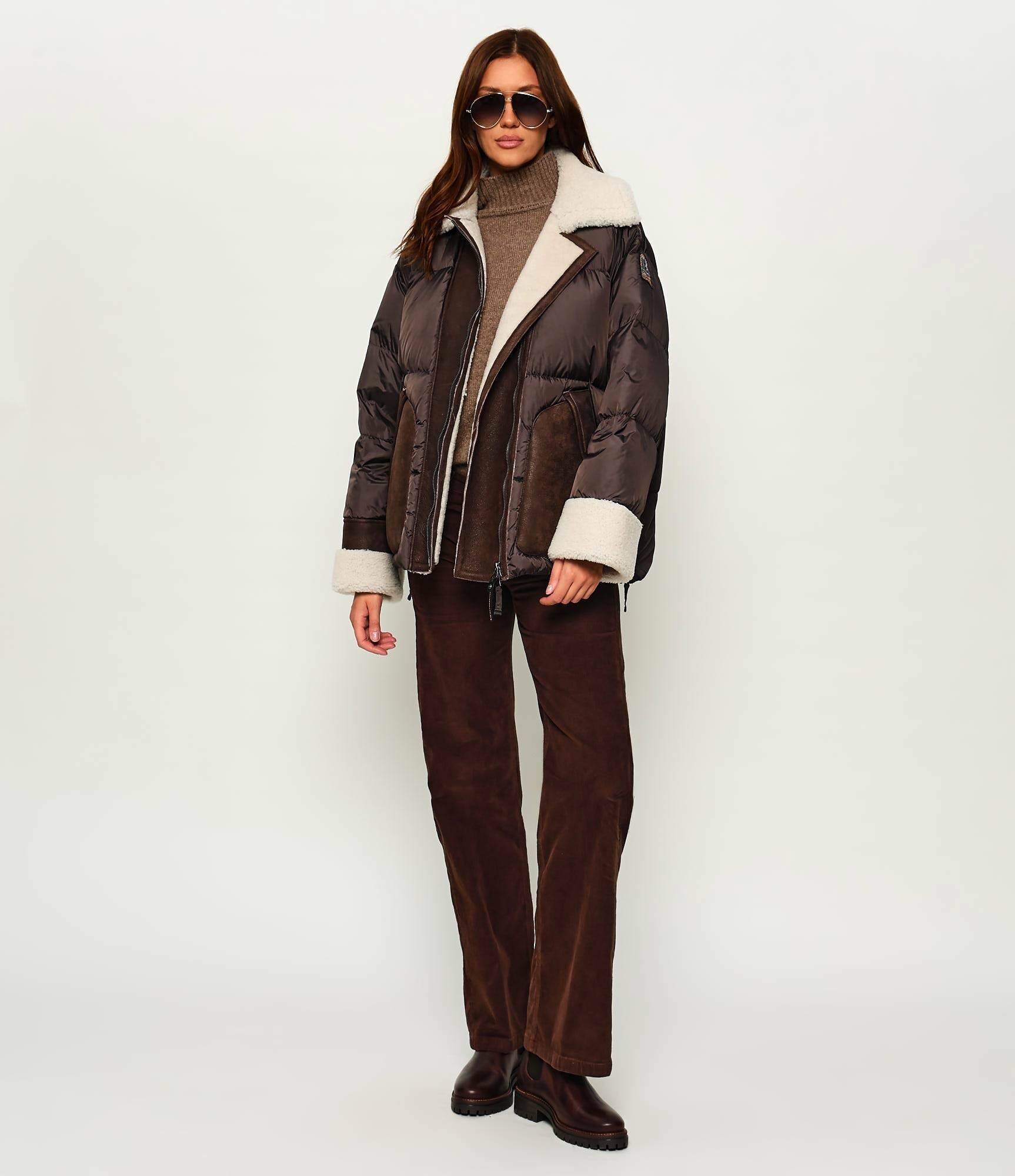 PARAJUMPERS Geacă de puf CHYNA | shearling | regular fit cu adaos de piele