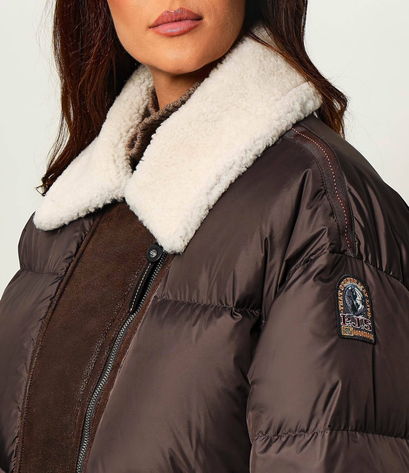 PARAJUMPERS Geacă de puf CHYNA | shearling | regular fit cu adaos de piele