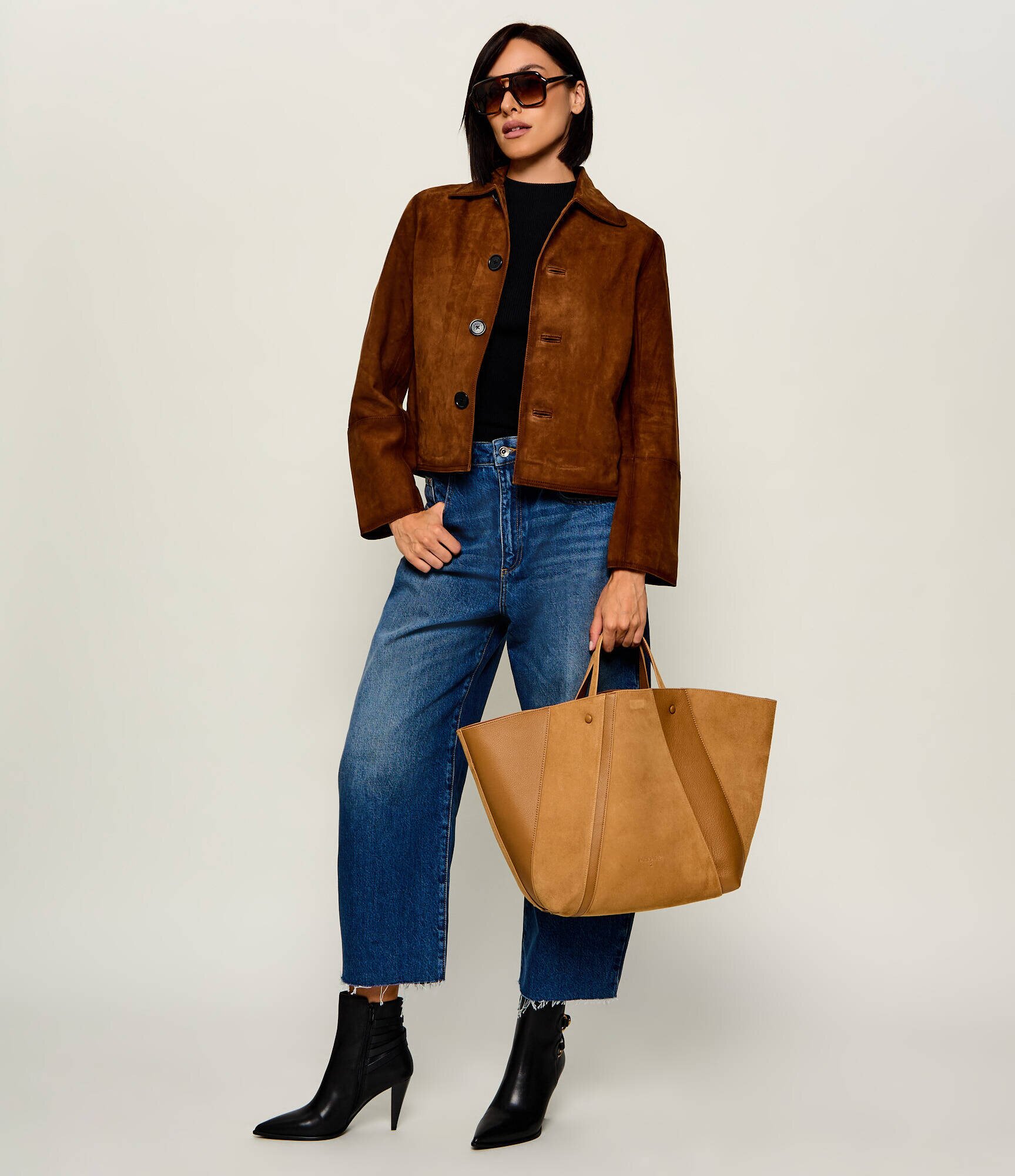 Patrizia Pepe Geantă shopper + borsetă (In)Complete | piele întoarsă cu adaos de piele