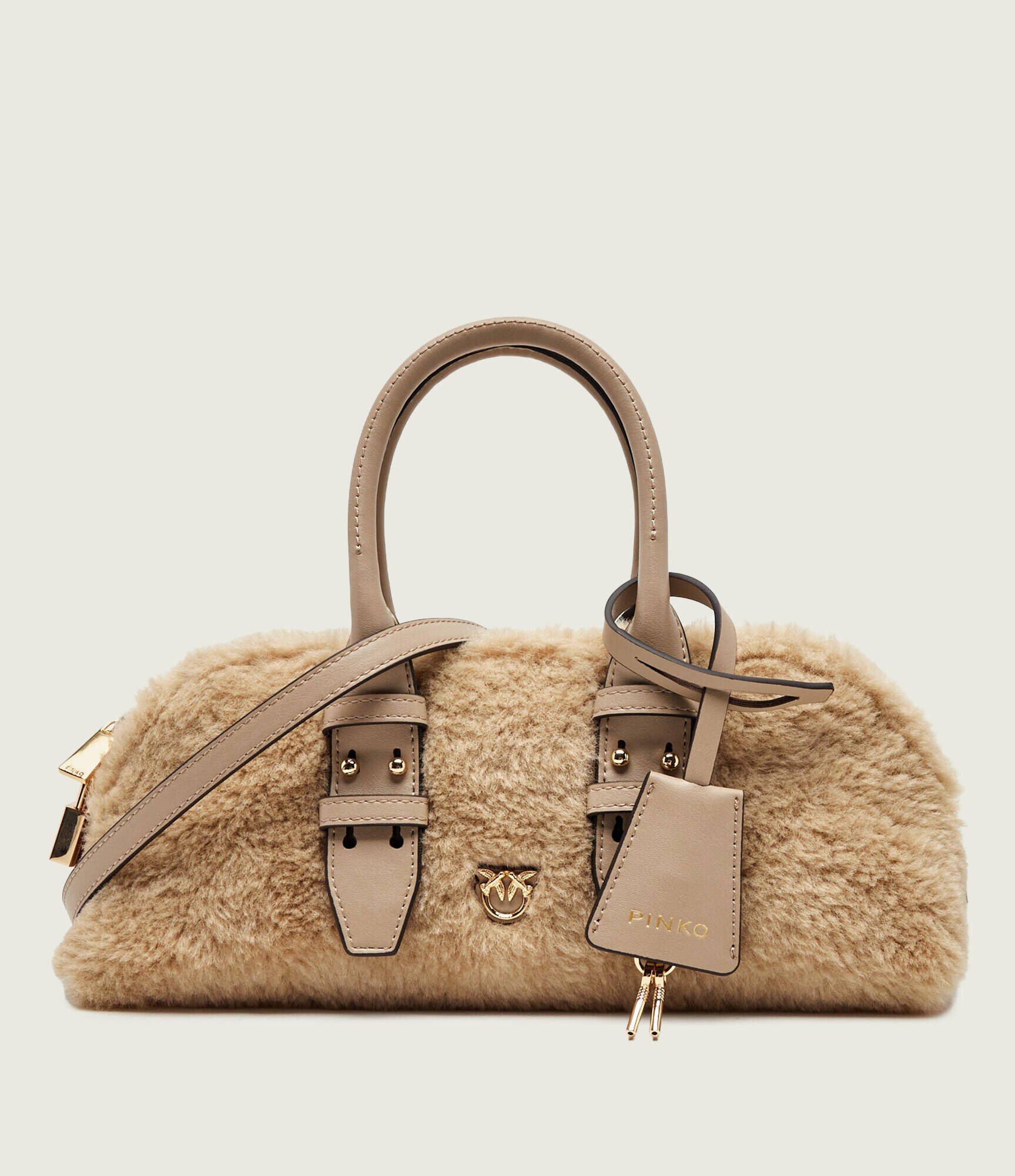 Pinko Cufăr Bowling Bag Horizontal Imitati | shearling cu adaos de piele