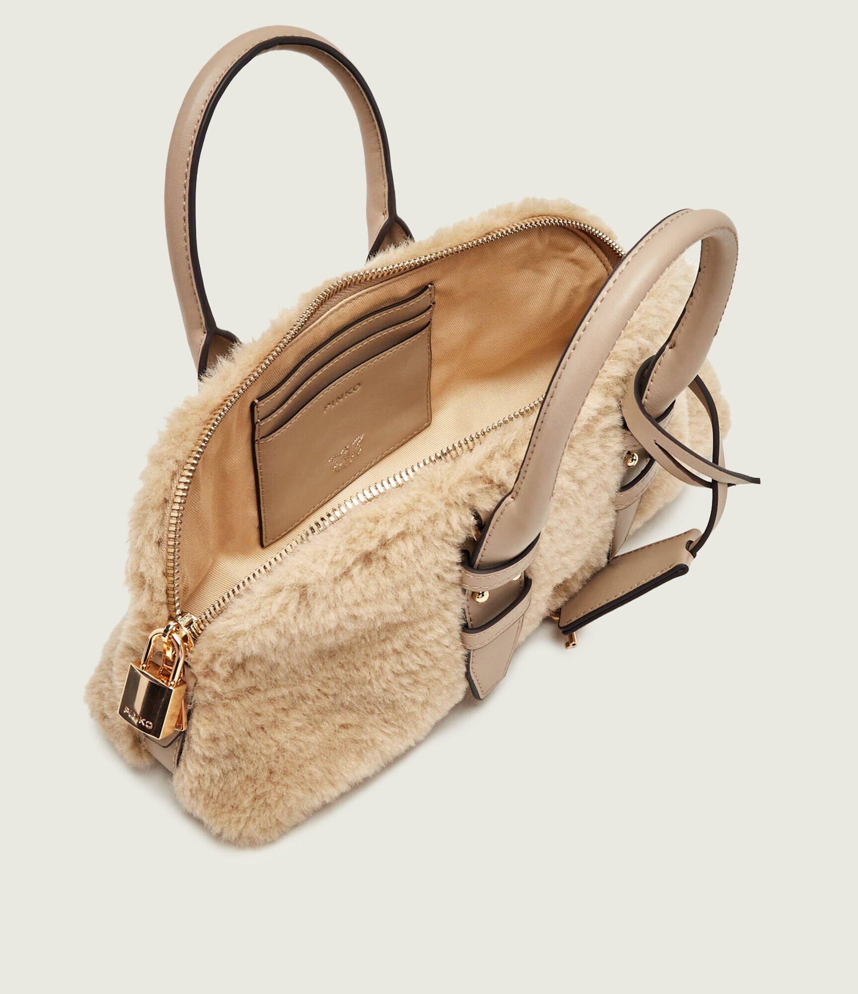 Pinko Cufăr Bowling Bag Horizontal Imitati | shearling cu adaos de piele