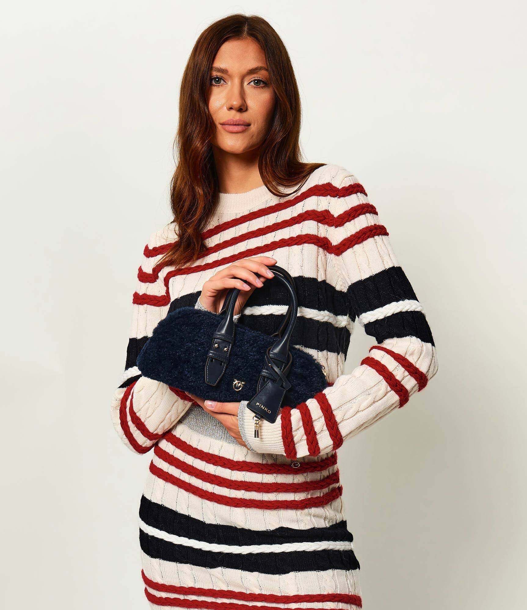 Pinko Cufăr Bowling Bag Horizontal Imitati | shearling cu adaos de piele