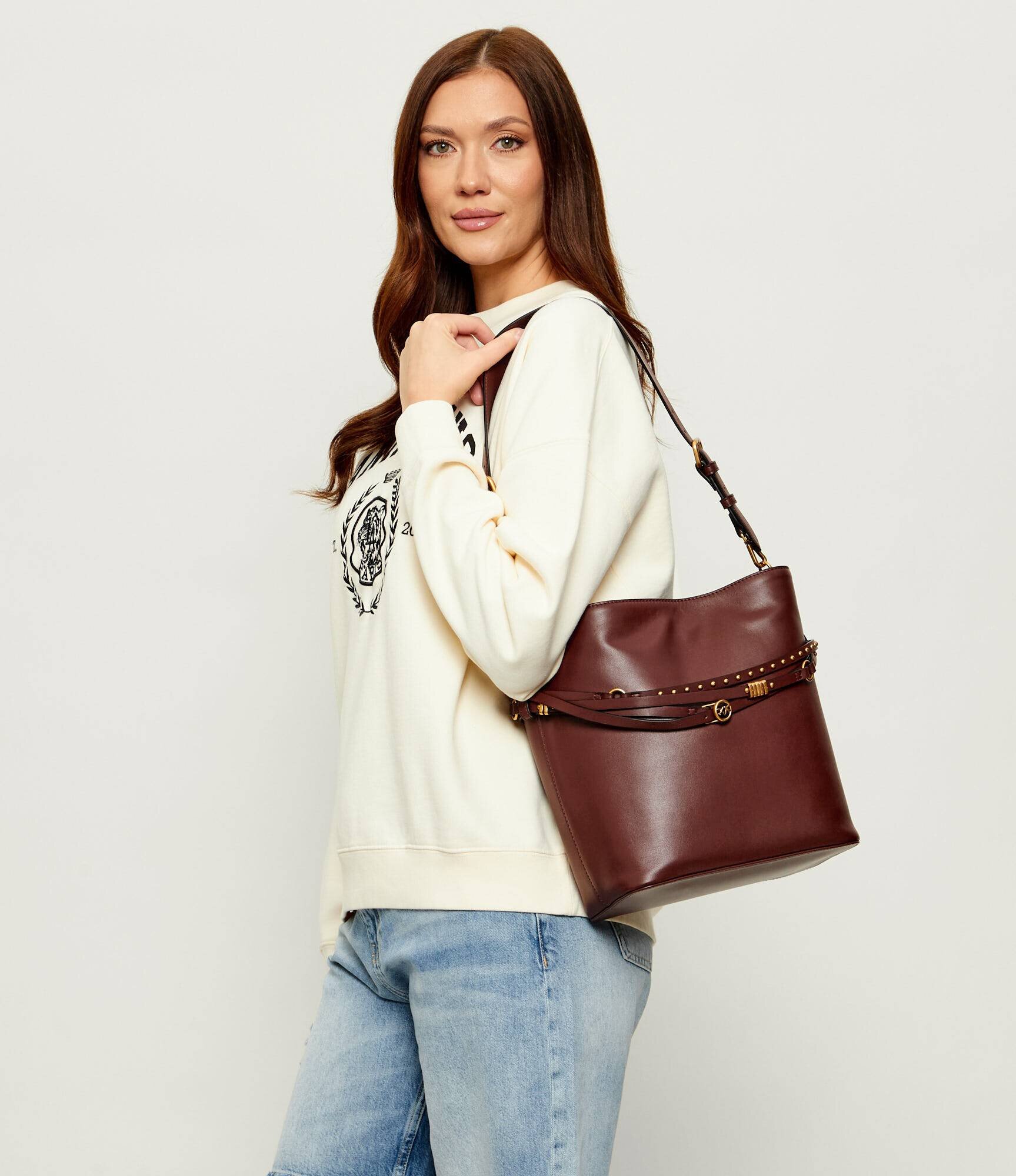 Pinko De piele geantă pe umăr BUCKET BELT CLASSIC