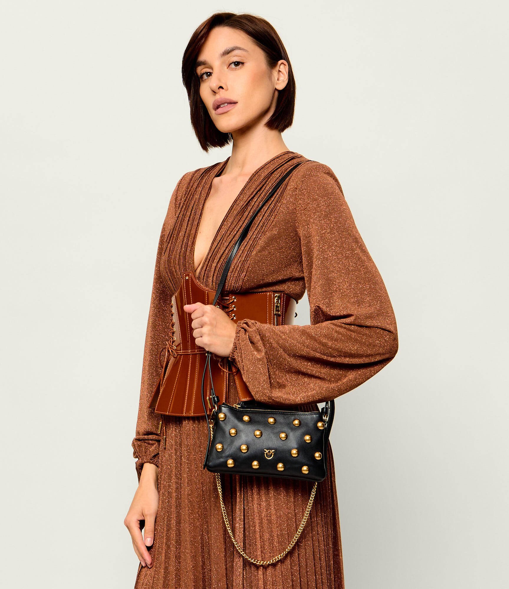 Pinko De piele geantă pe umăr Double Mini Full Studs