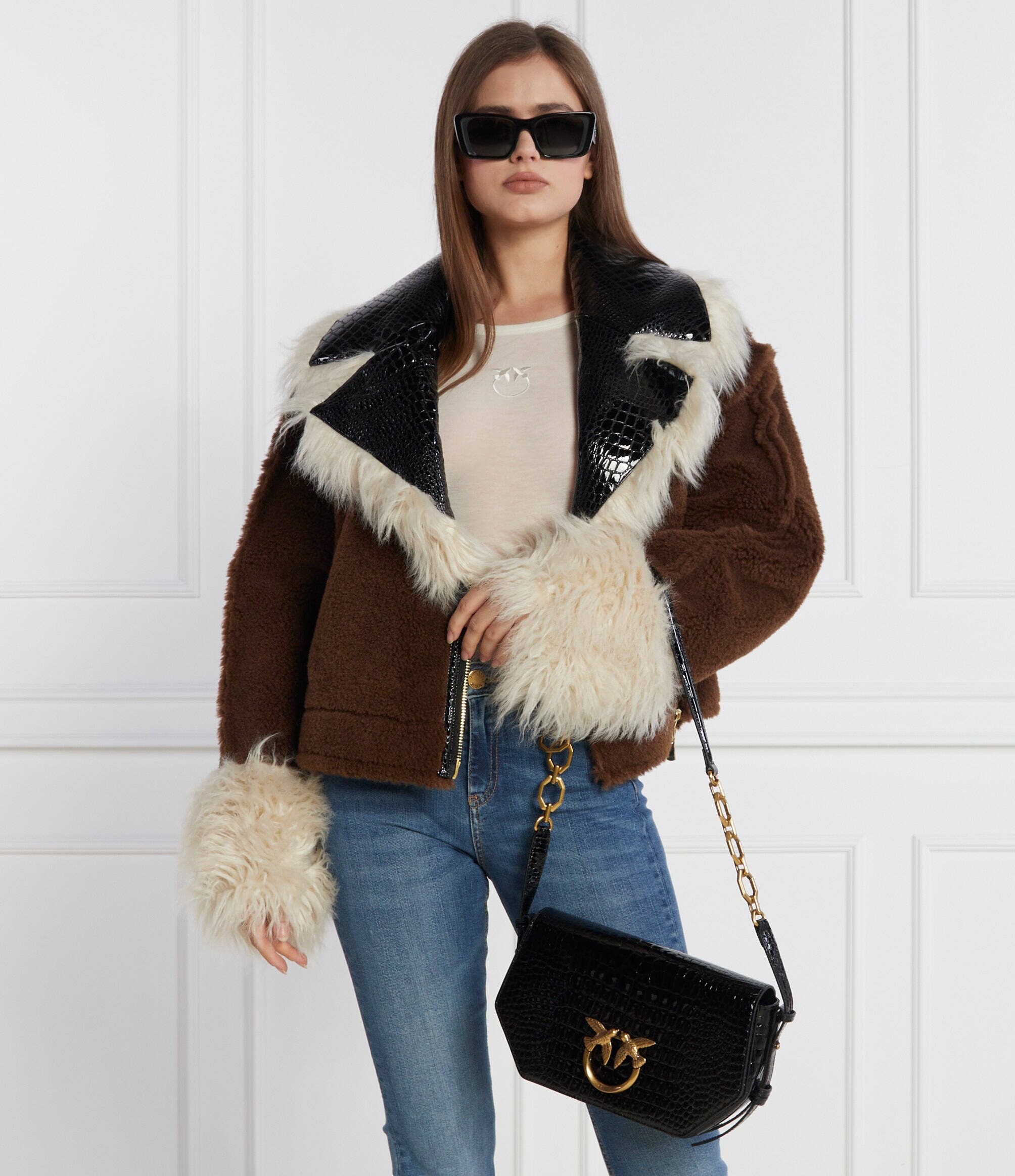 Pinko De piele geantă pe umăr Love Click Exagon Classic