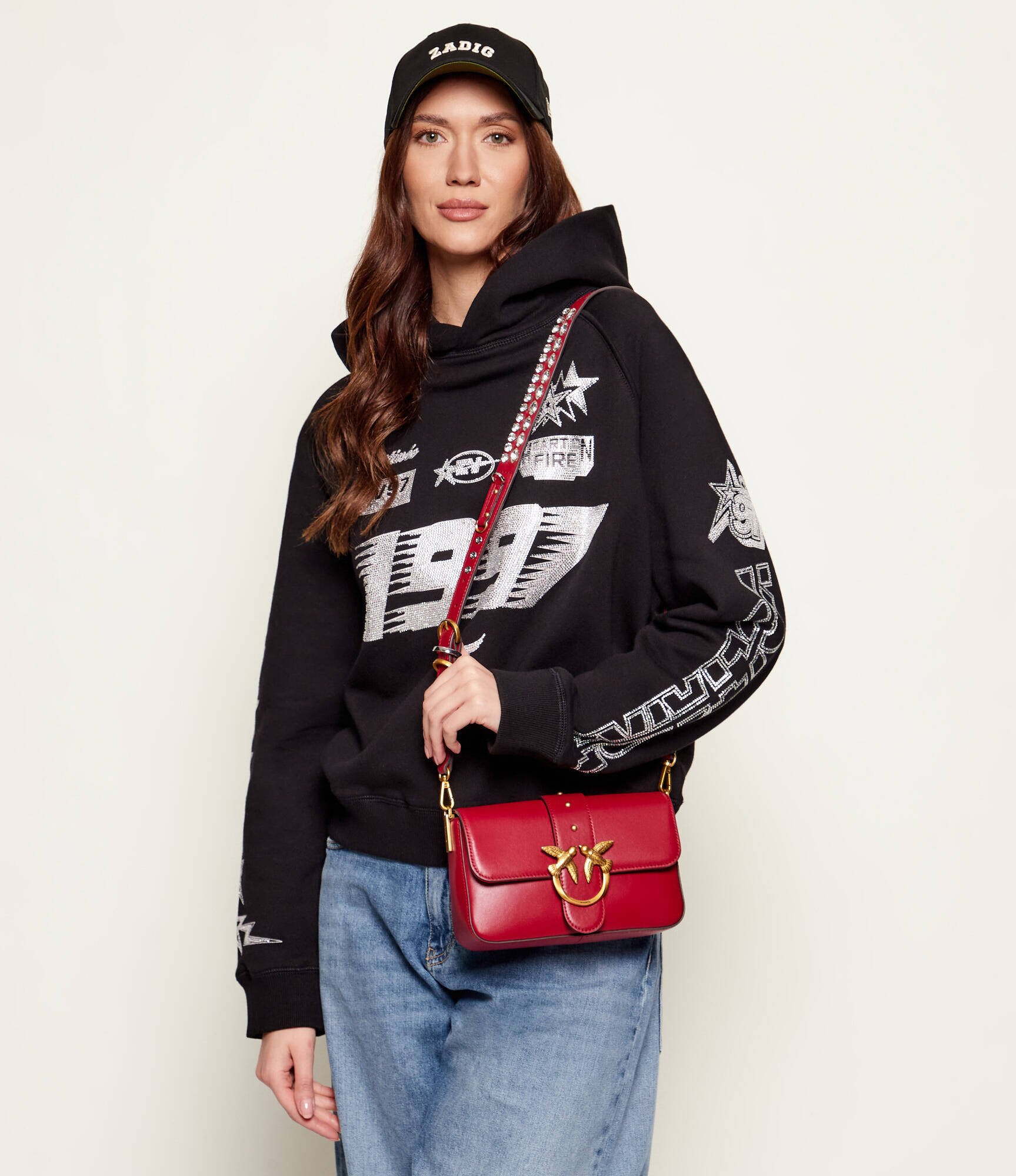 Pinko De piele geantă poștaș LOVE ONE MINI SLOUCHY