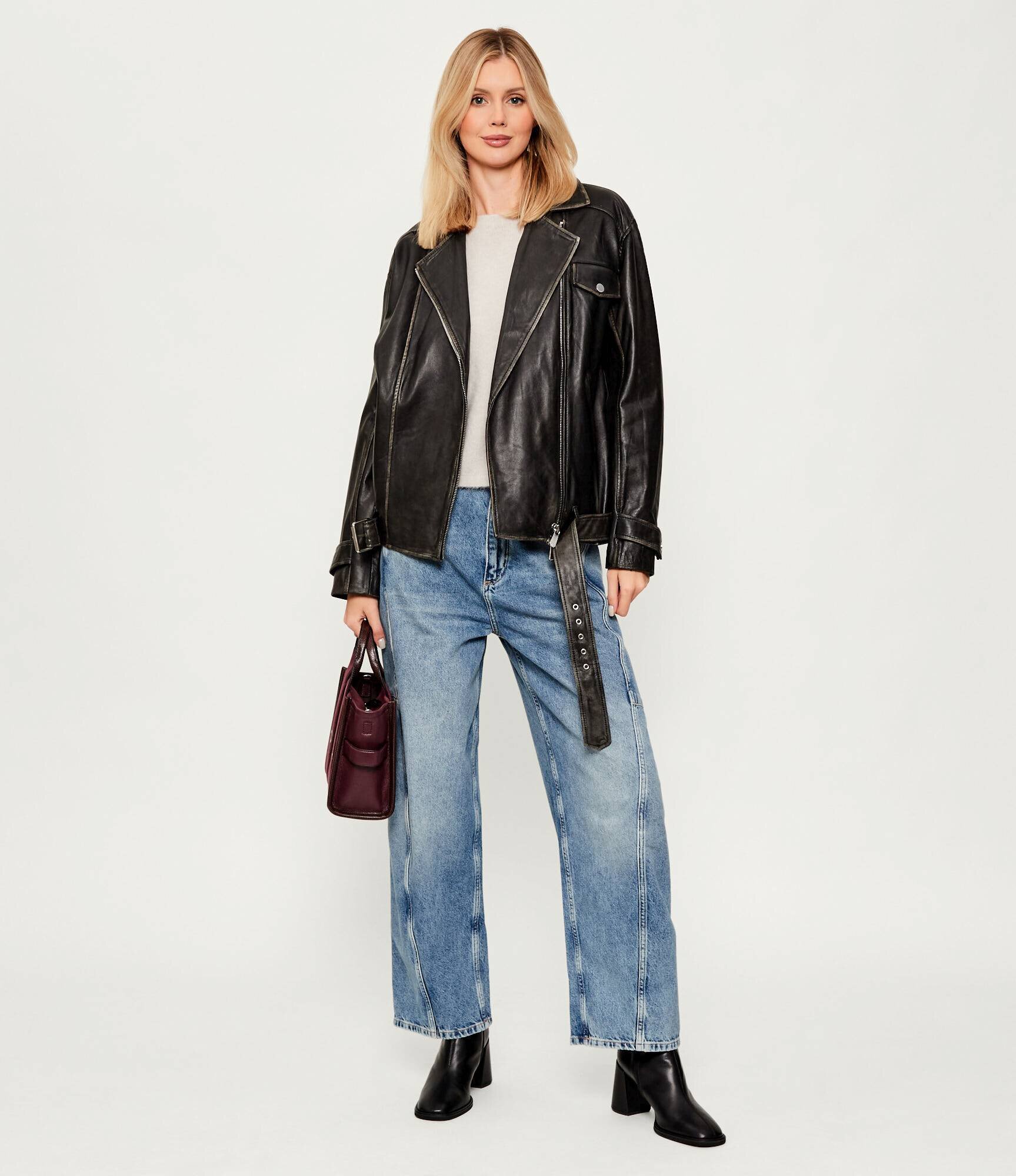 Pinko Geacă de piele CACIOPEPE | Oversize fit