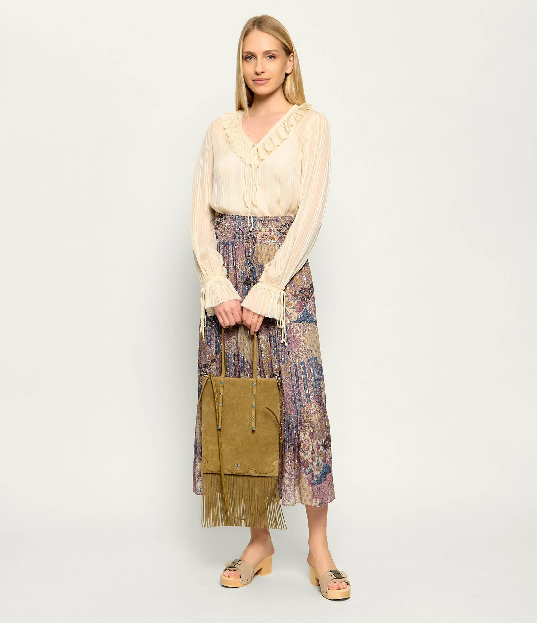 Pinko Geantă pe umăr MINI SHOPPER FRINGES | piele întoarsă
