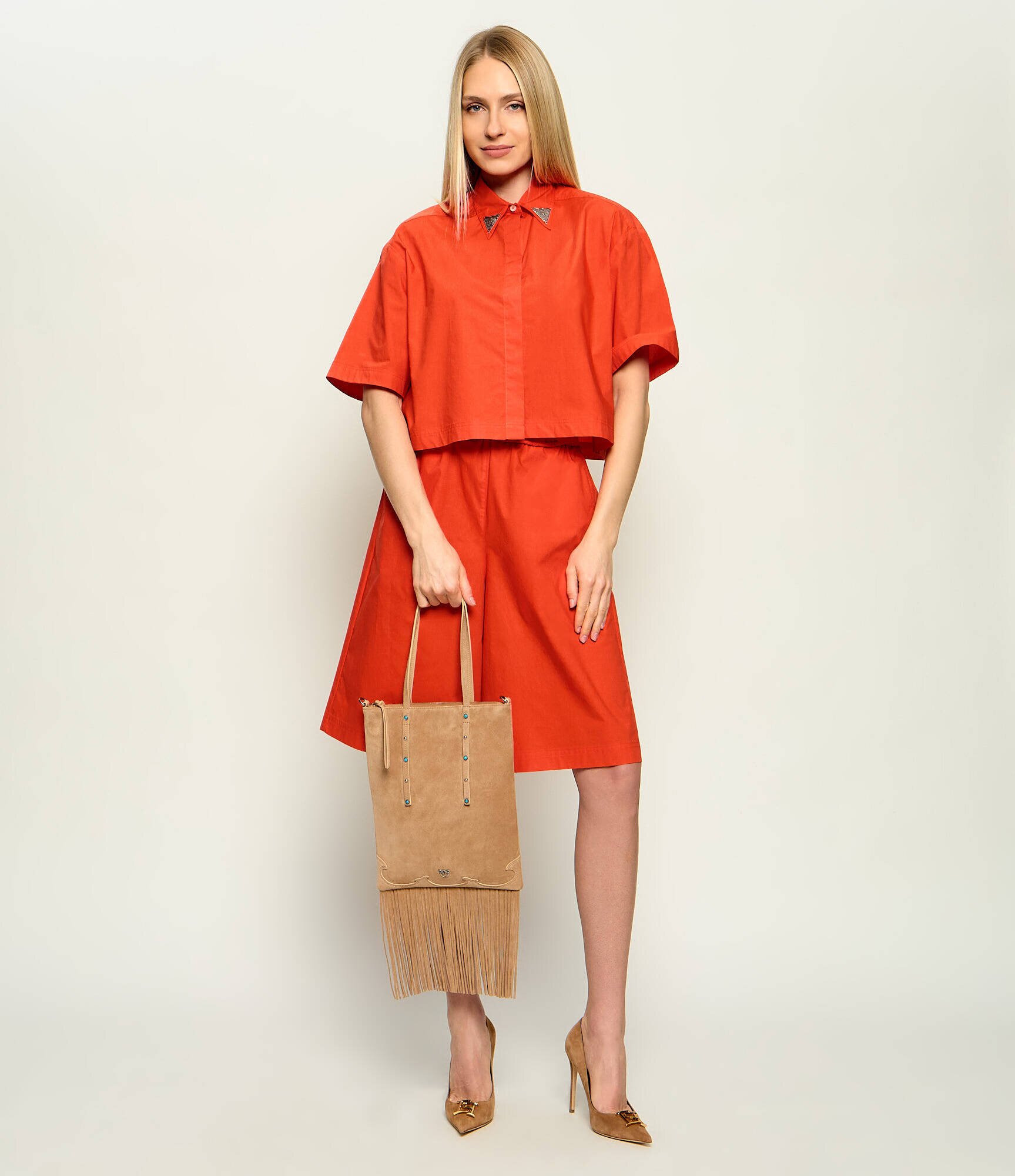 Pinko Geantă pe umăr MINI SHOPPER FRINGES | piele întoarsă