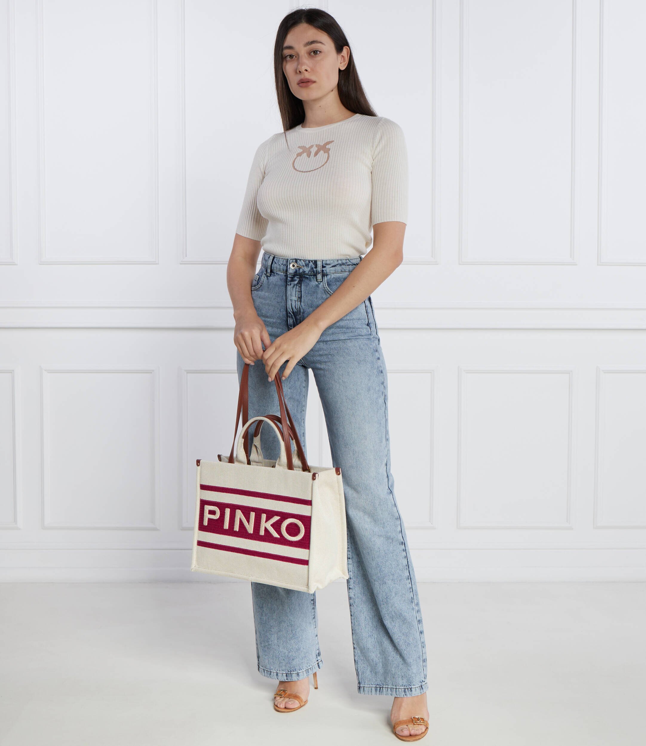Pinko Geantă pe umăr Shopper Canvas Riciclato