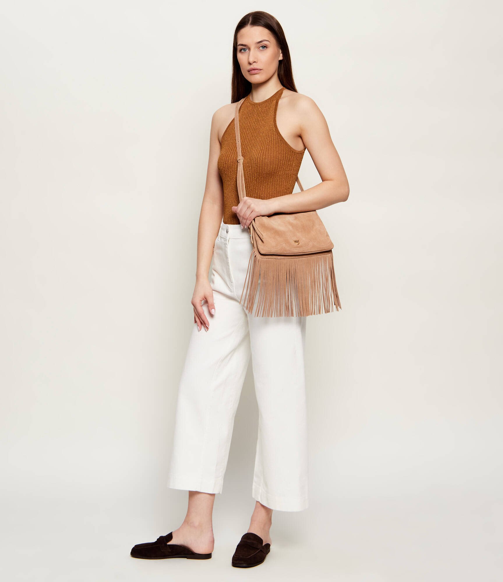 Pinko Geantă pe umăr TRIPLET MINI FRINGES | piele întoarsă