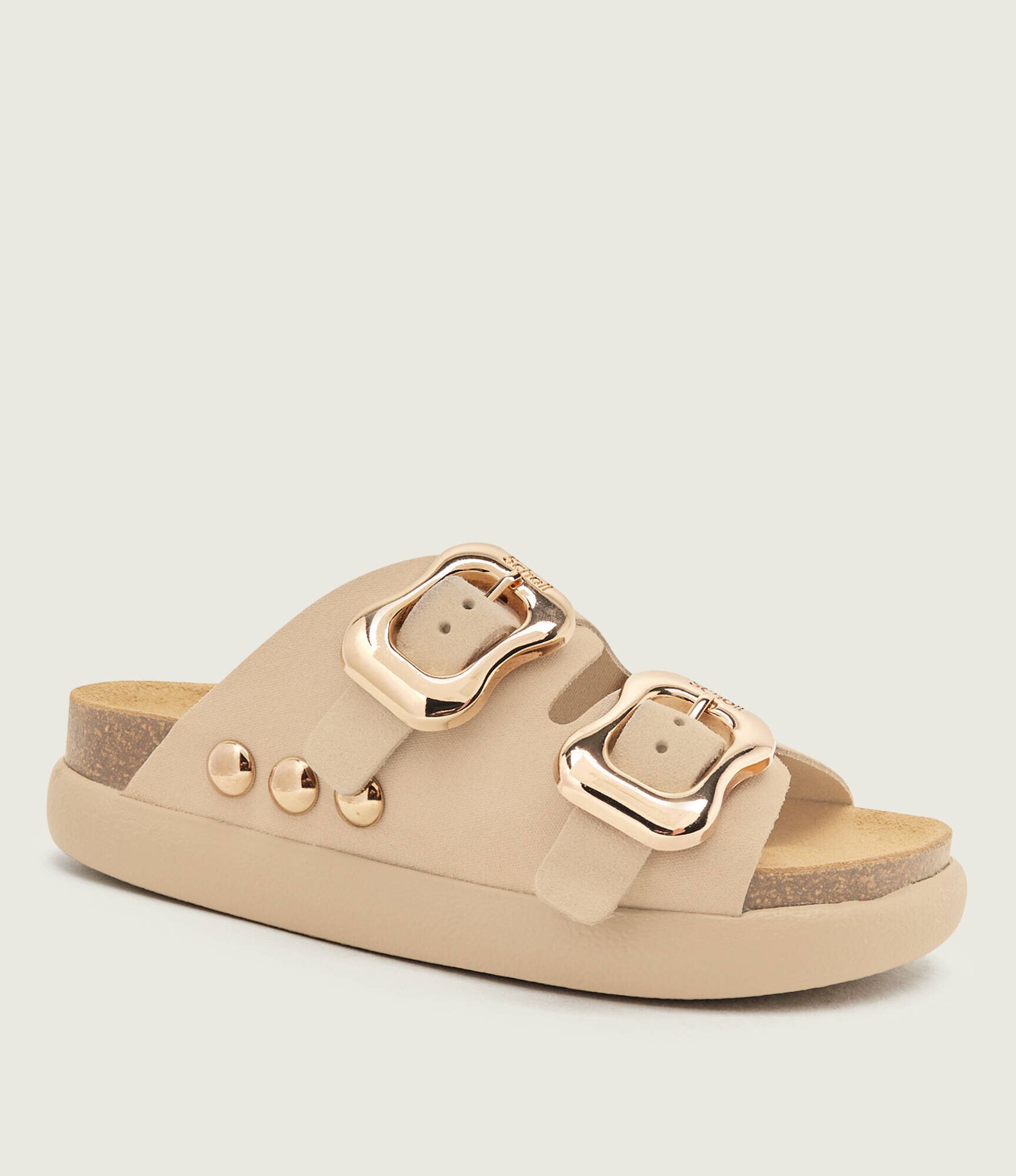 Scholl Șlapi Flora 2 Straps Chunky | piele întoarsă