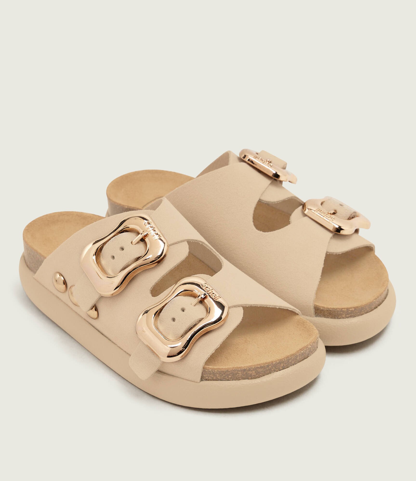 Scholl Șlapi Flora 2 Straps Chunky | piele întoarsă
