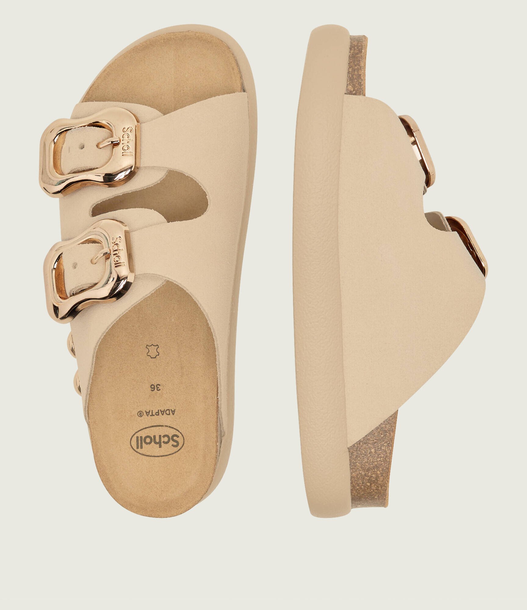 Scholl Șlapi Flora 2 Straps Chunky | piele întoarsă