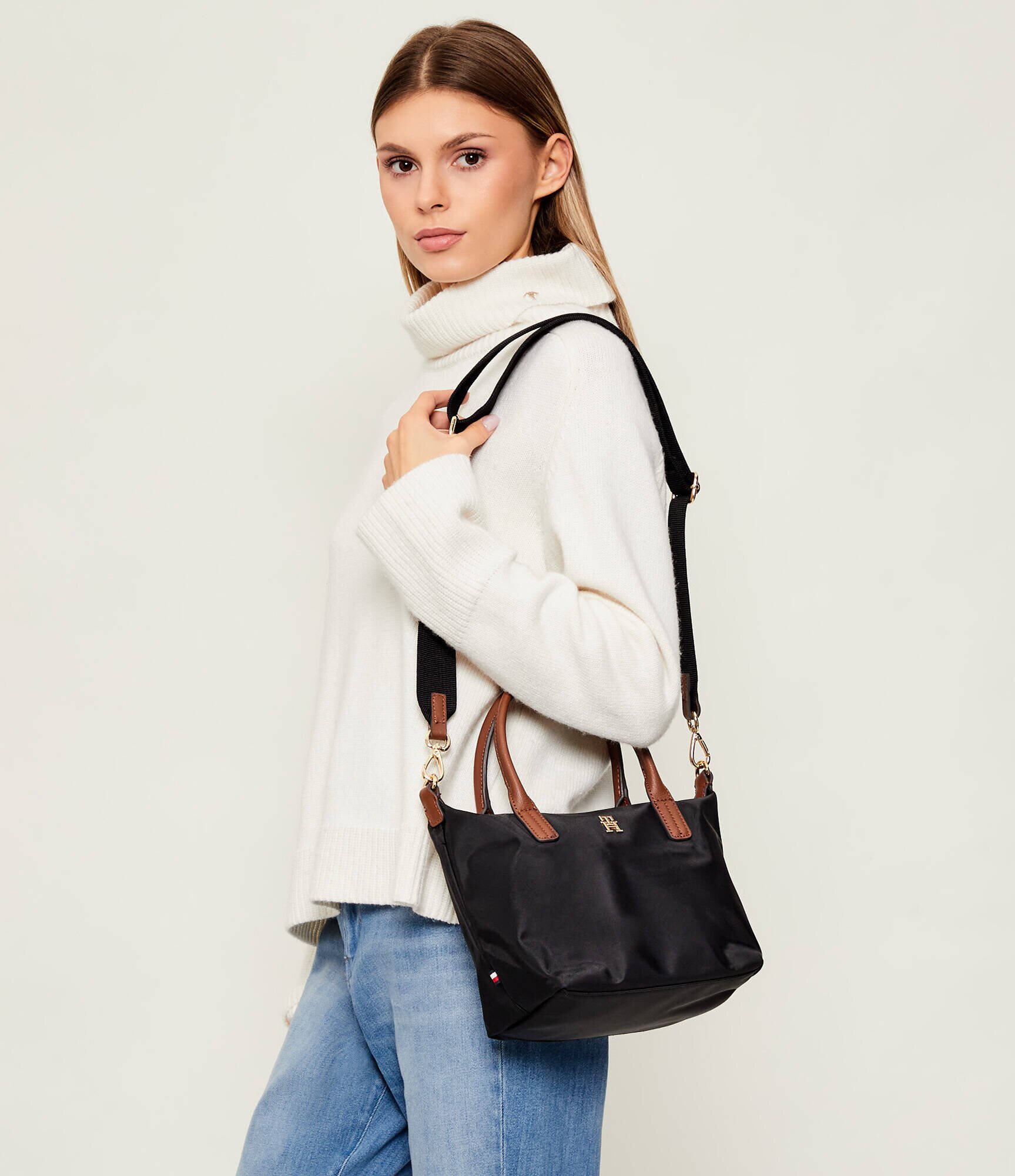 Tommy Hilfiger Geantă pe umăr POPETTE cu adaos de piele