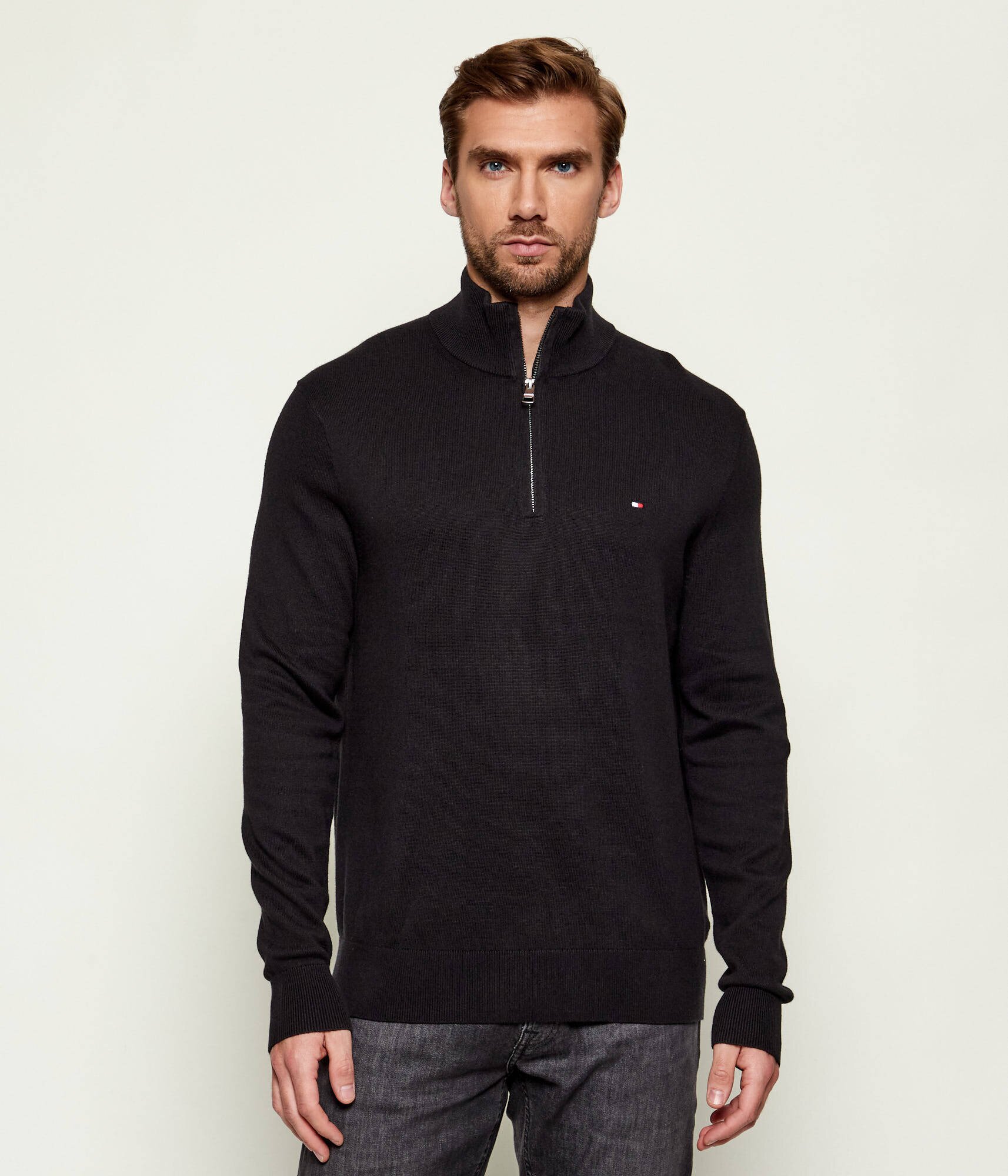 Tommy Hilfiger Pulover ZIP MOCK | regular fit cu adaos de cașmir