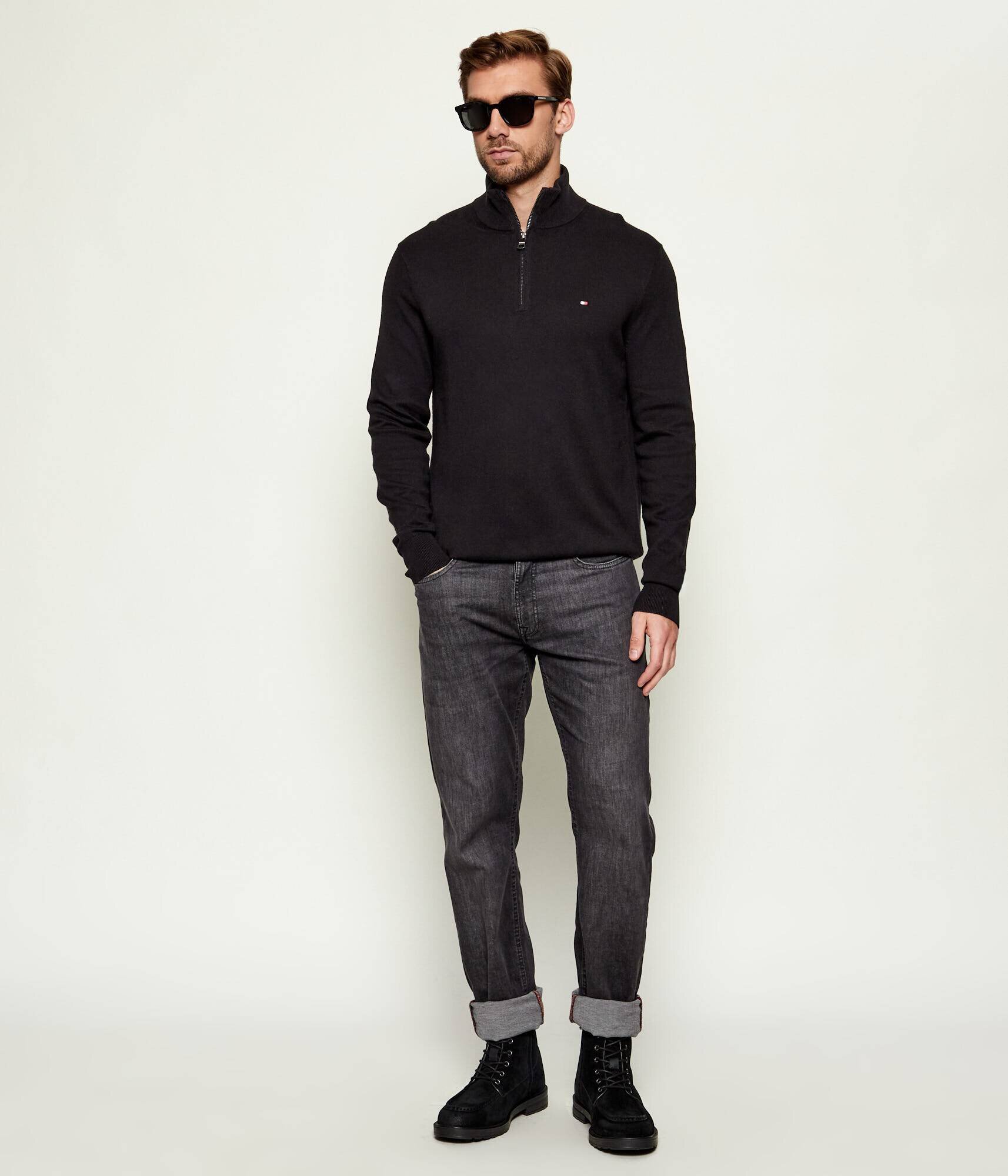 Tommy Hilfiger Pulover ZIP MOCK | regular fit cu adaos de cașmir