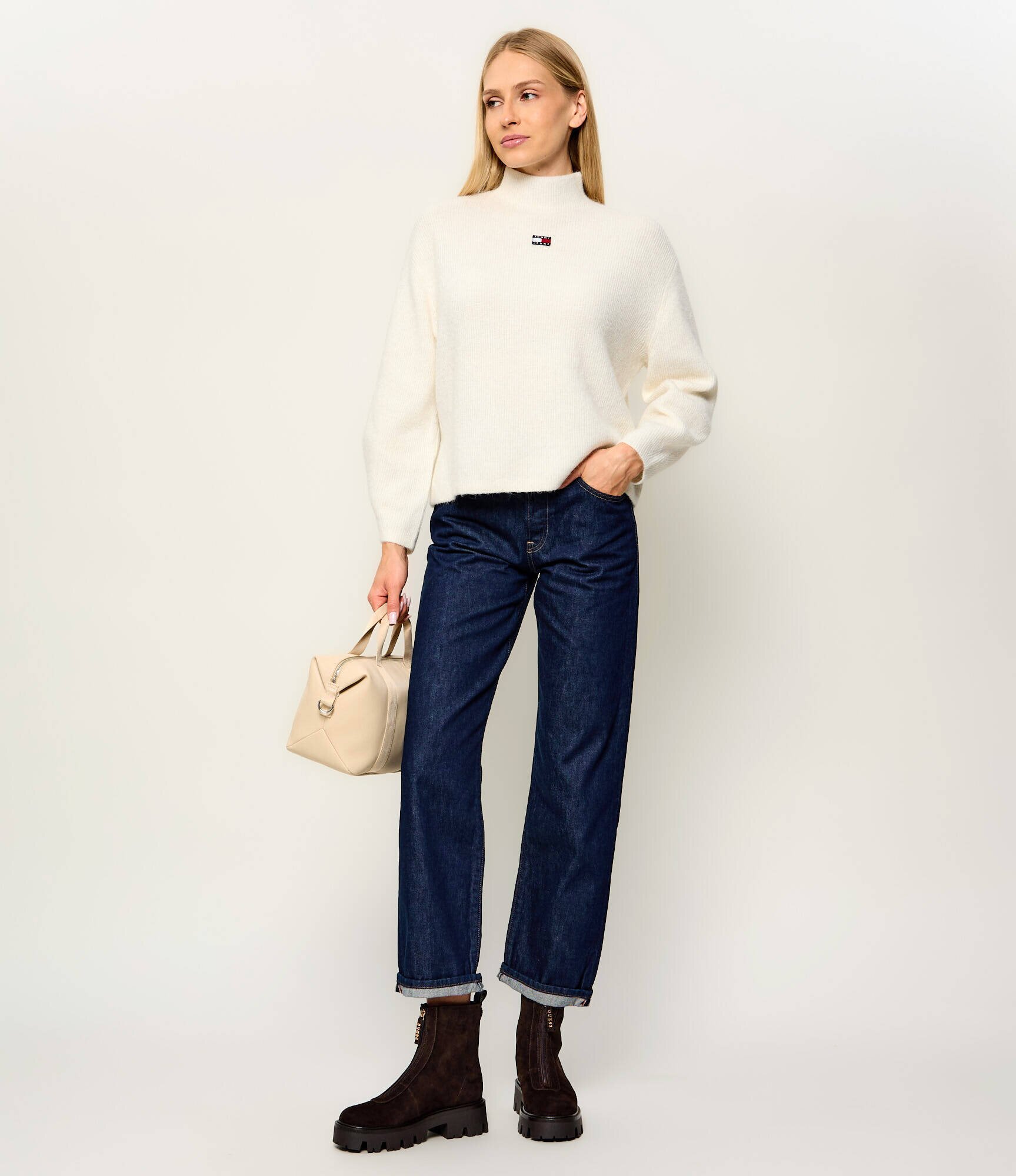 Tommy Jeans Guler înalt Badge | Relaxed fit cu adaos de lână