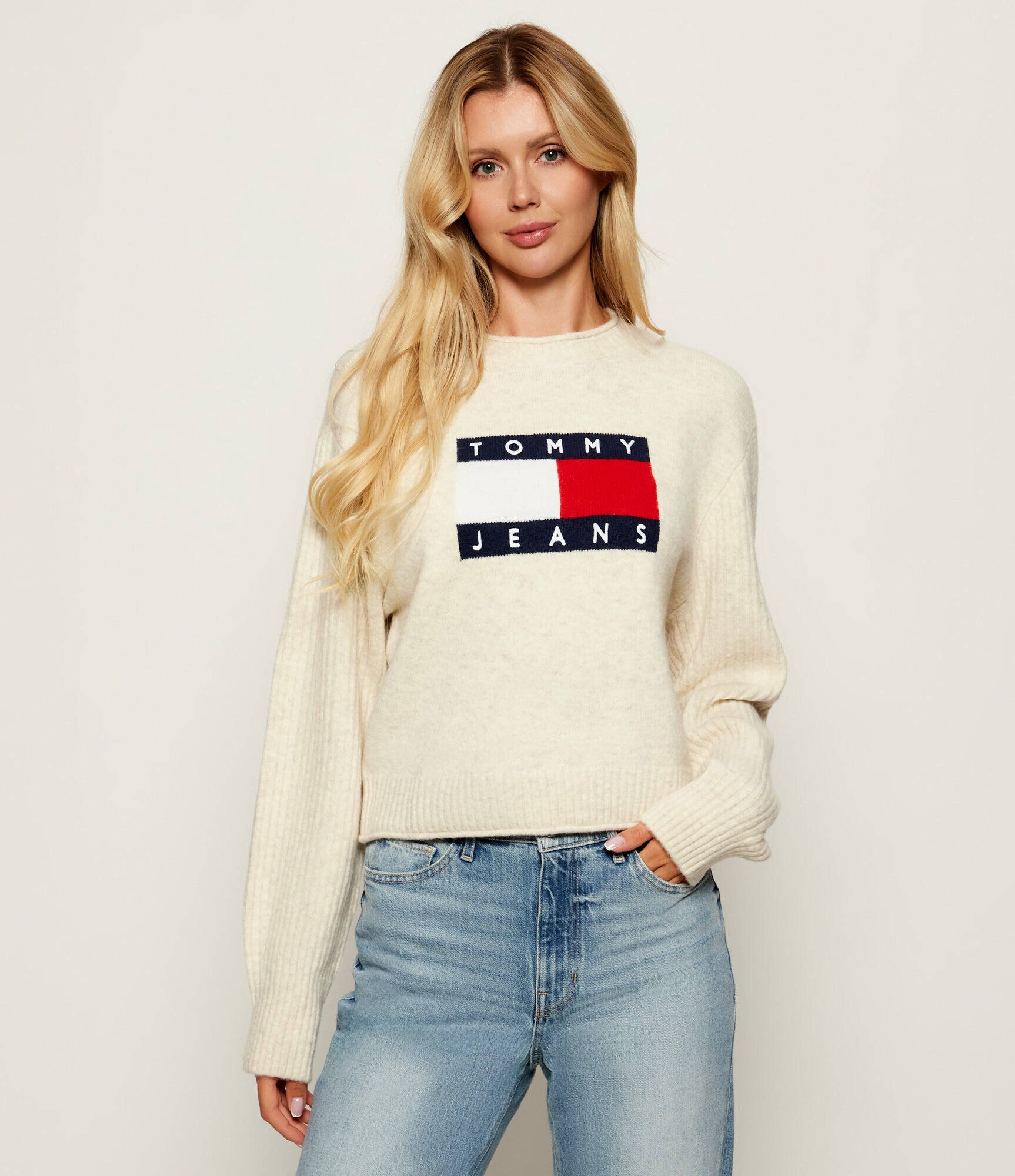 Tommy Jeans Pulover | Loose fit cu adaos de lână