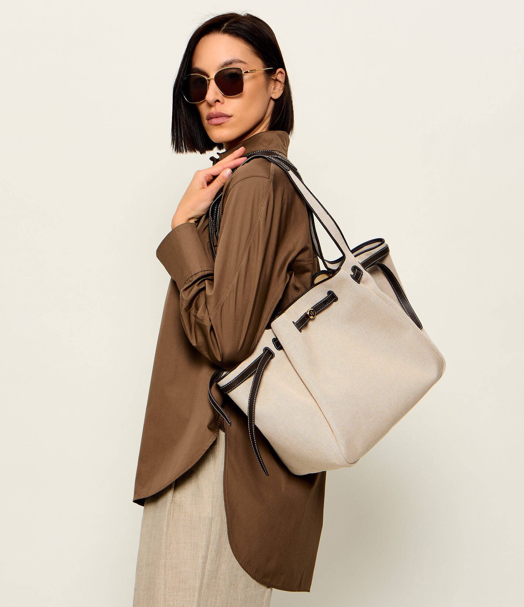 Tory Burch Geantă shopper Romy cu adaos de piele