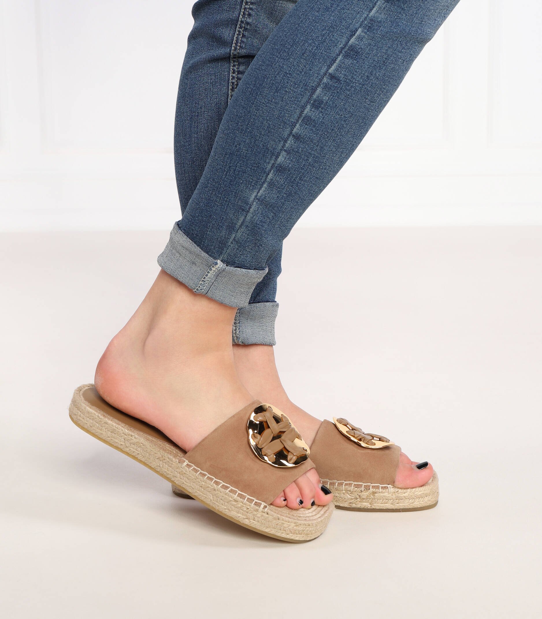 Tory Burch Șlapi WOVEN DOUBLE | piele întoarsă