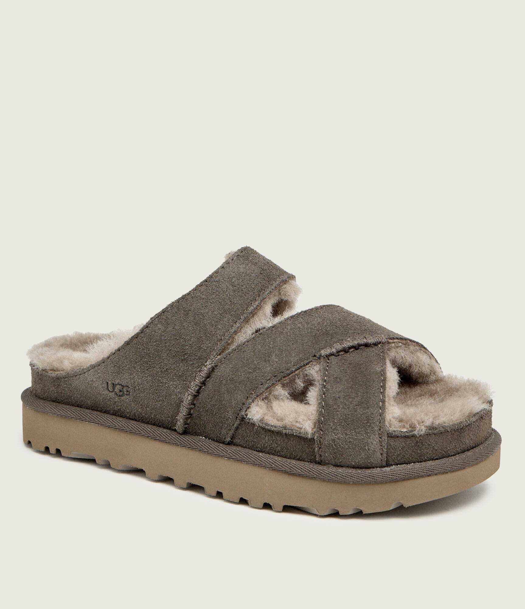 UGG Căptușite papuci de casă W Greenport Cross Strap Slide | piele întoarsă (zamsz) | cu adaos de lână