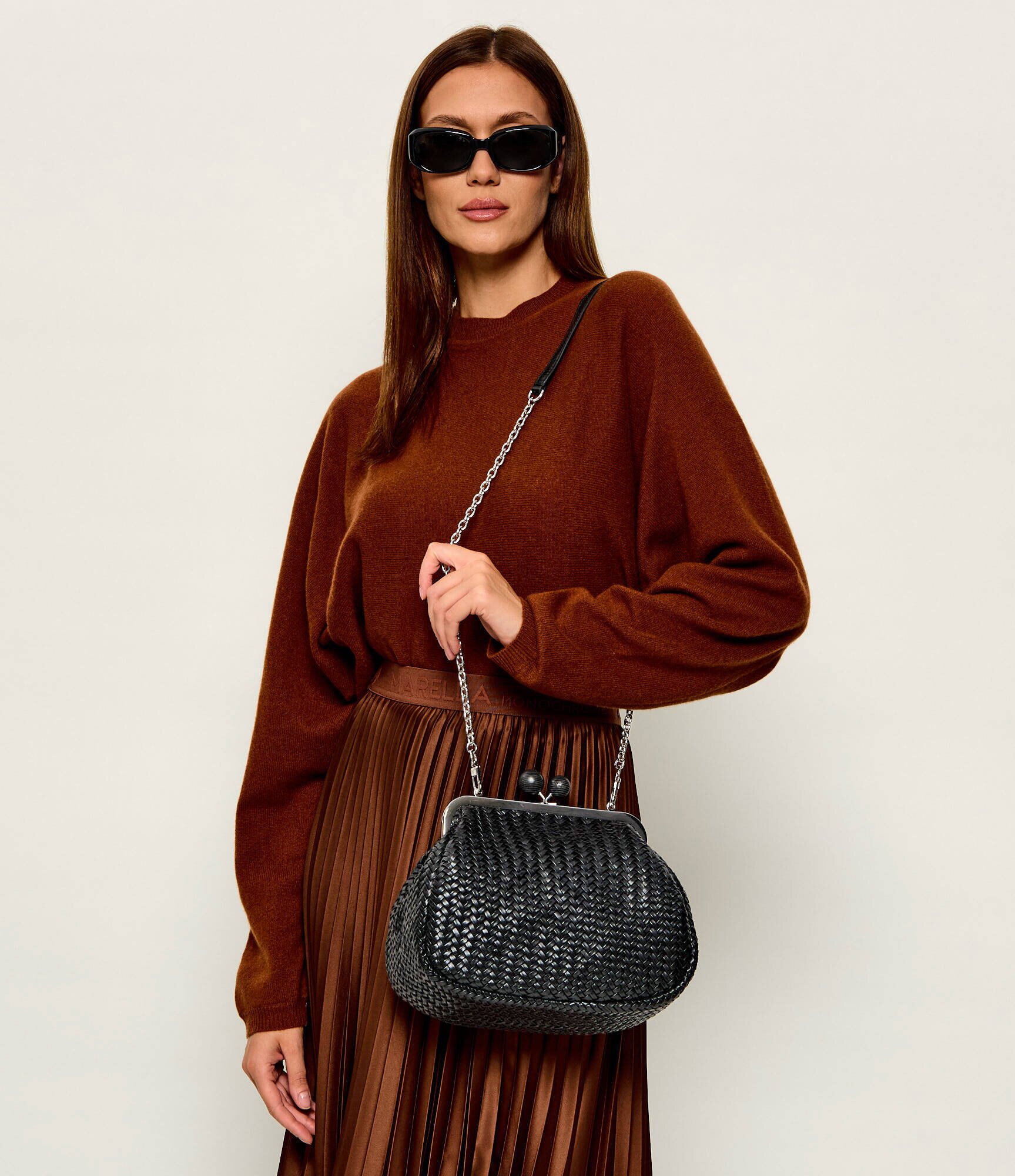 Weekend MaxMara De piele geantă pe umăr Wkaere Pasticcino