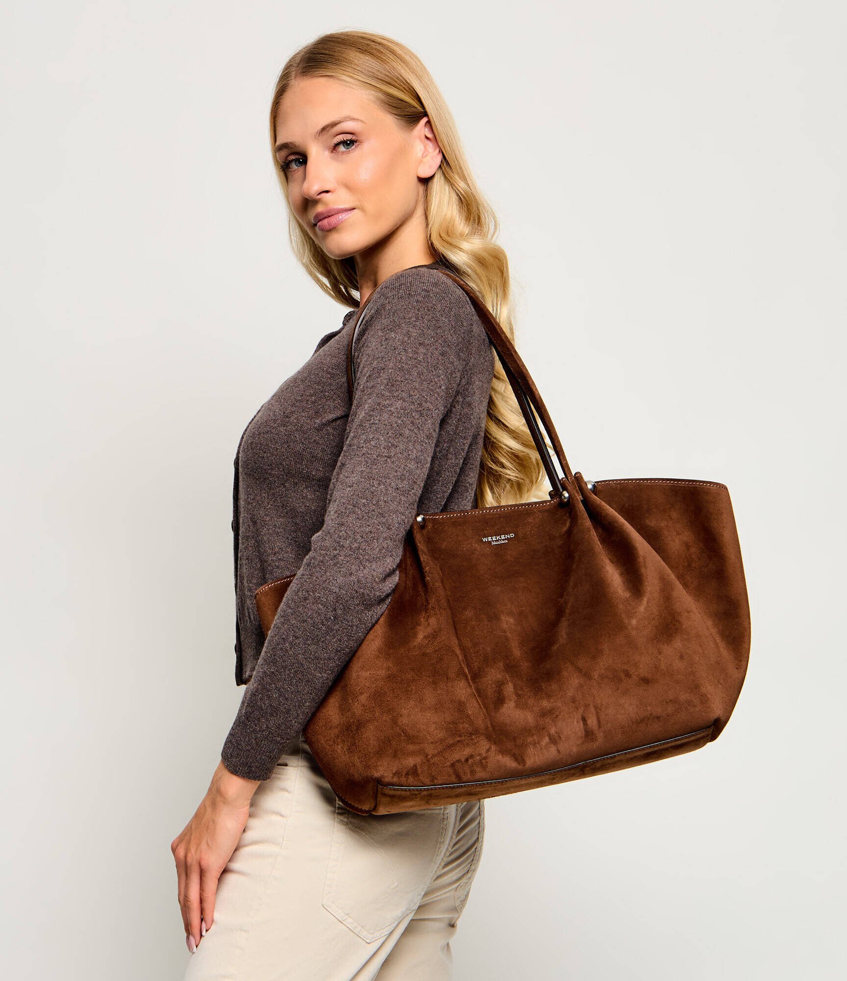 Weekend MaxMara Geantă shopper + borsetă Wkapesi | piele întoarsă