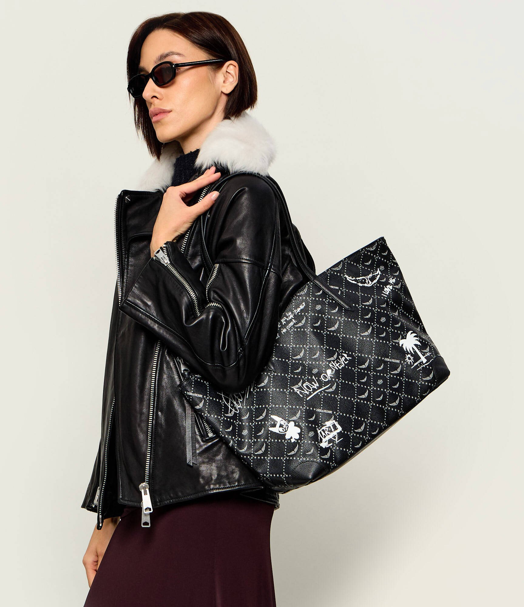 Zadig & Voltaire Geantă shopper Arty Tag cu adaos de piele