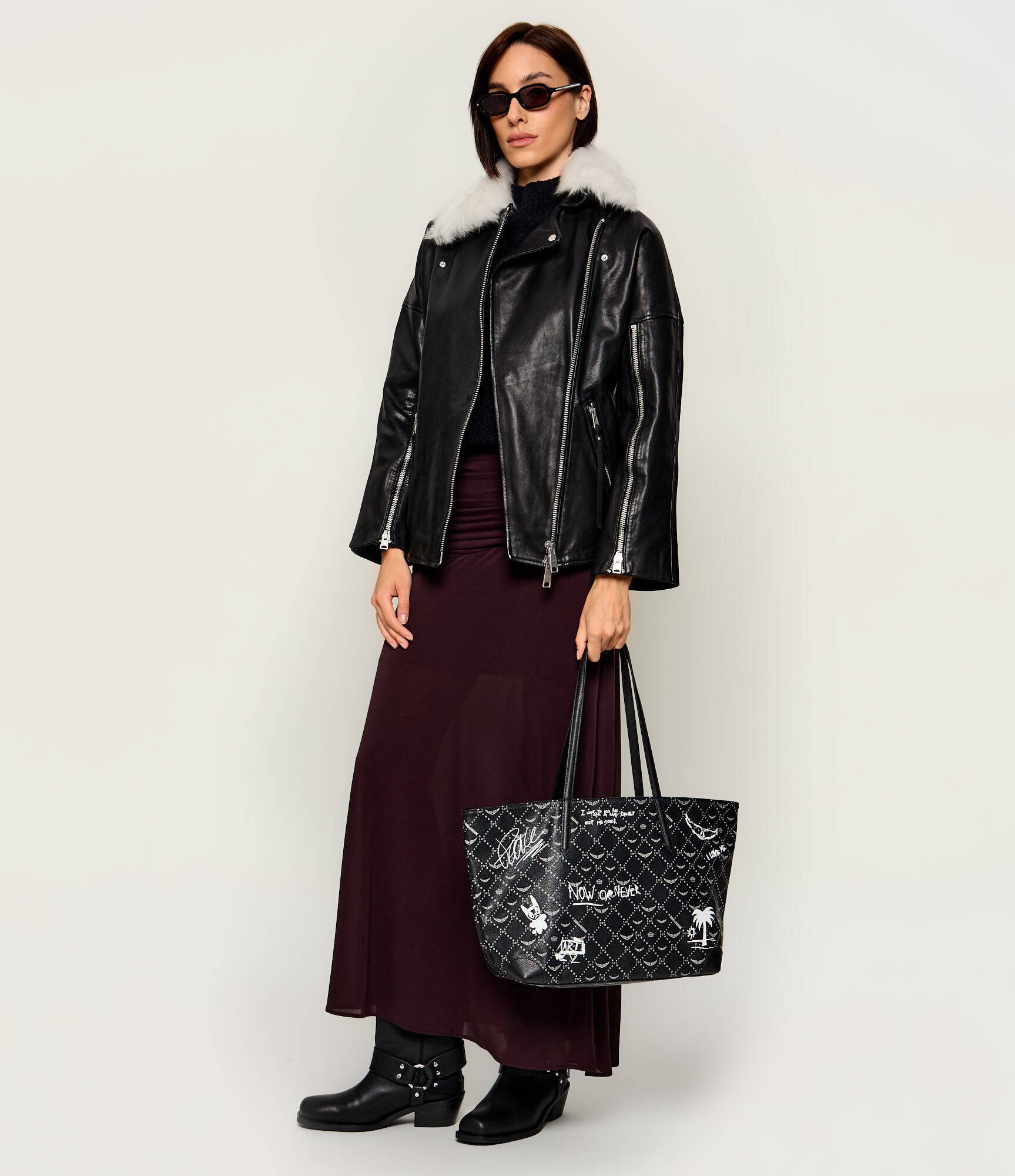 Zadig & Voltaire Geantă shopper Arty Tag cu adaos de piele