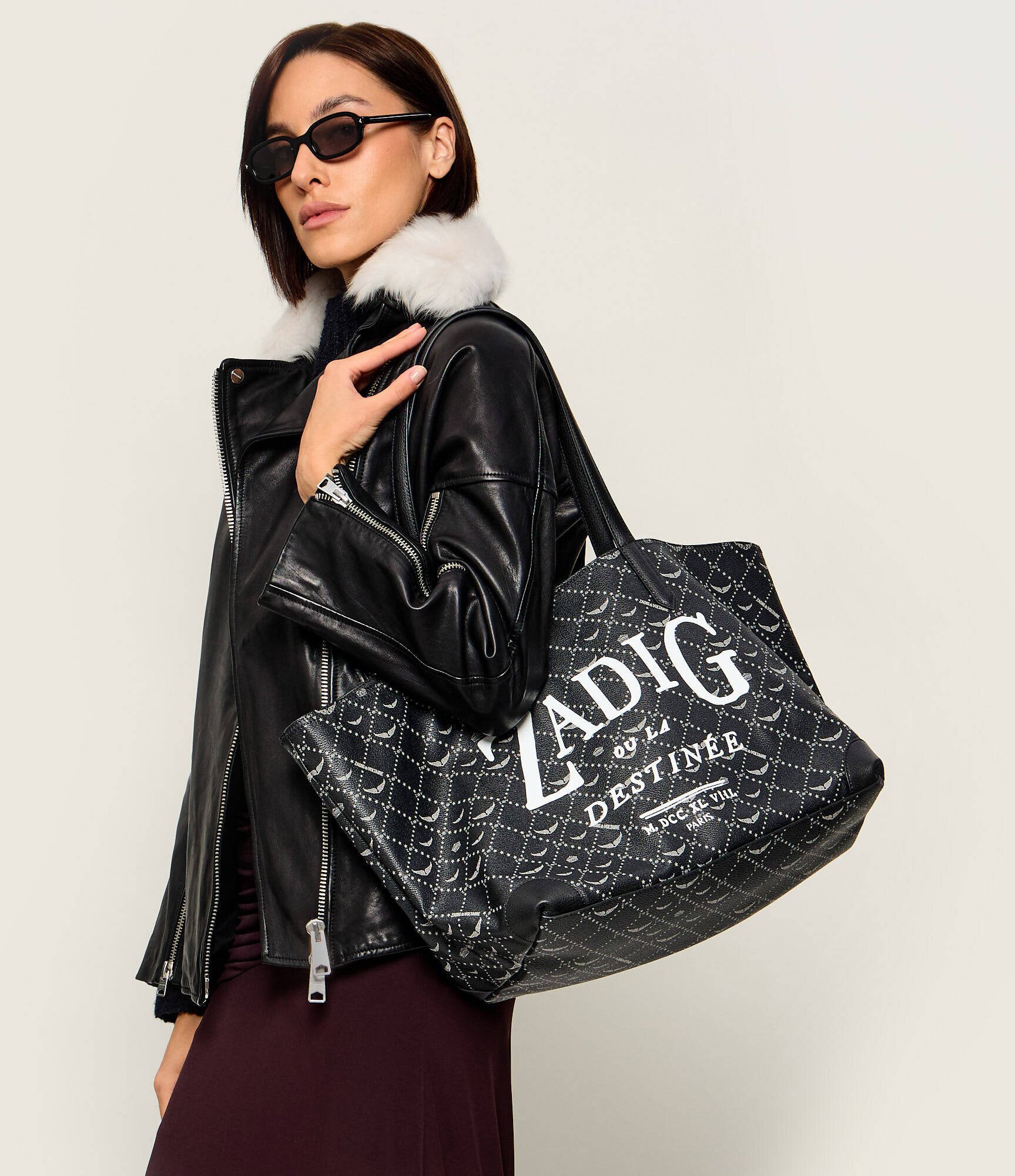 Zadig & Voltaire Geantă shopper Book Tag cu adaos de piele