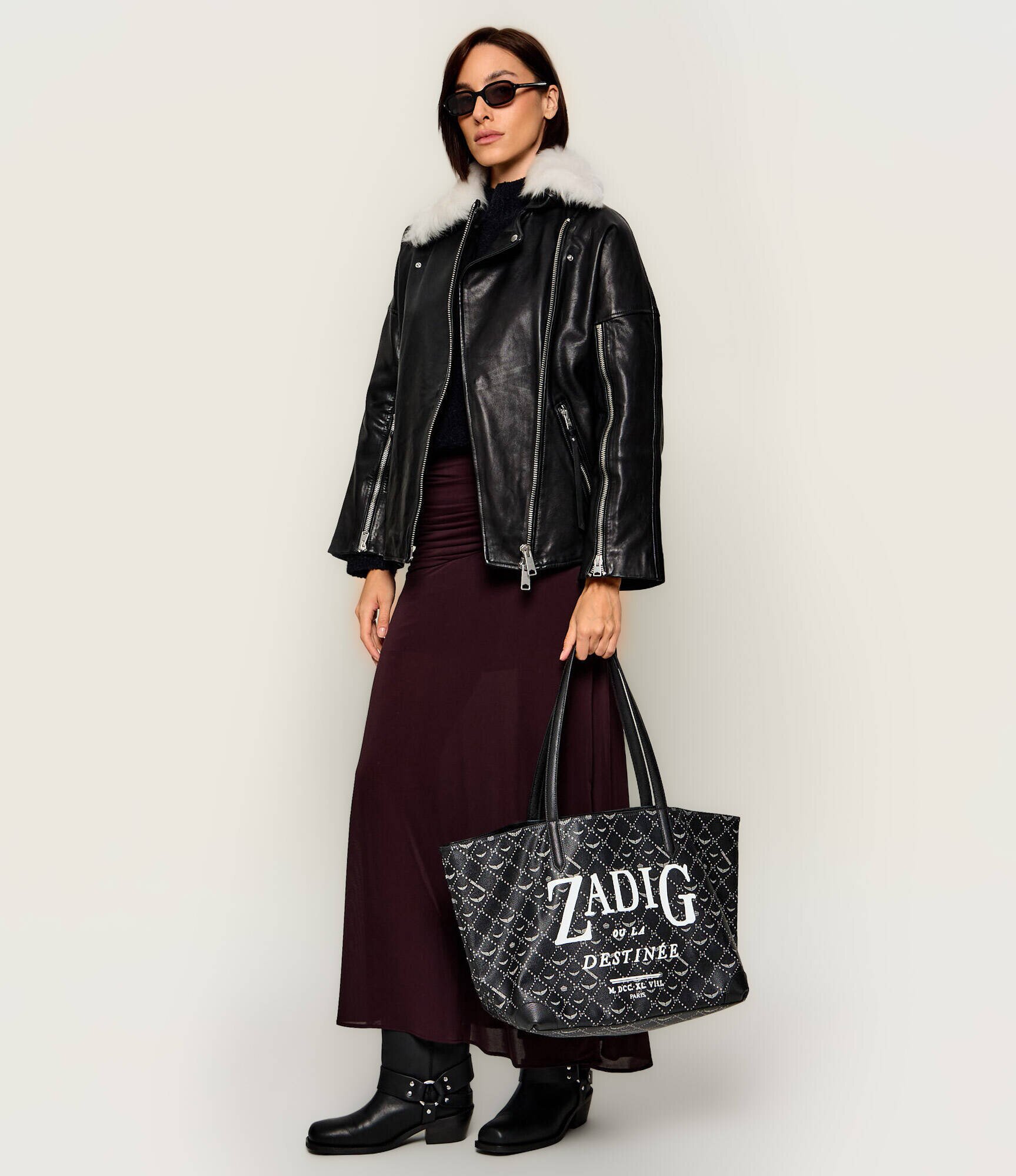 Zadig & Voltaire Geantă shopper Book Tag cu adaos de piele
