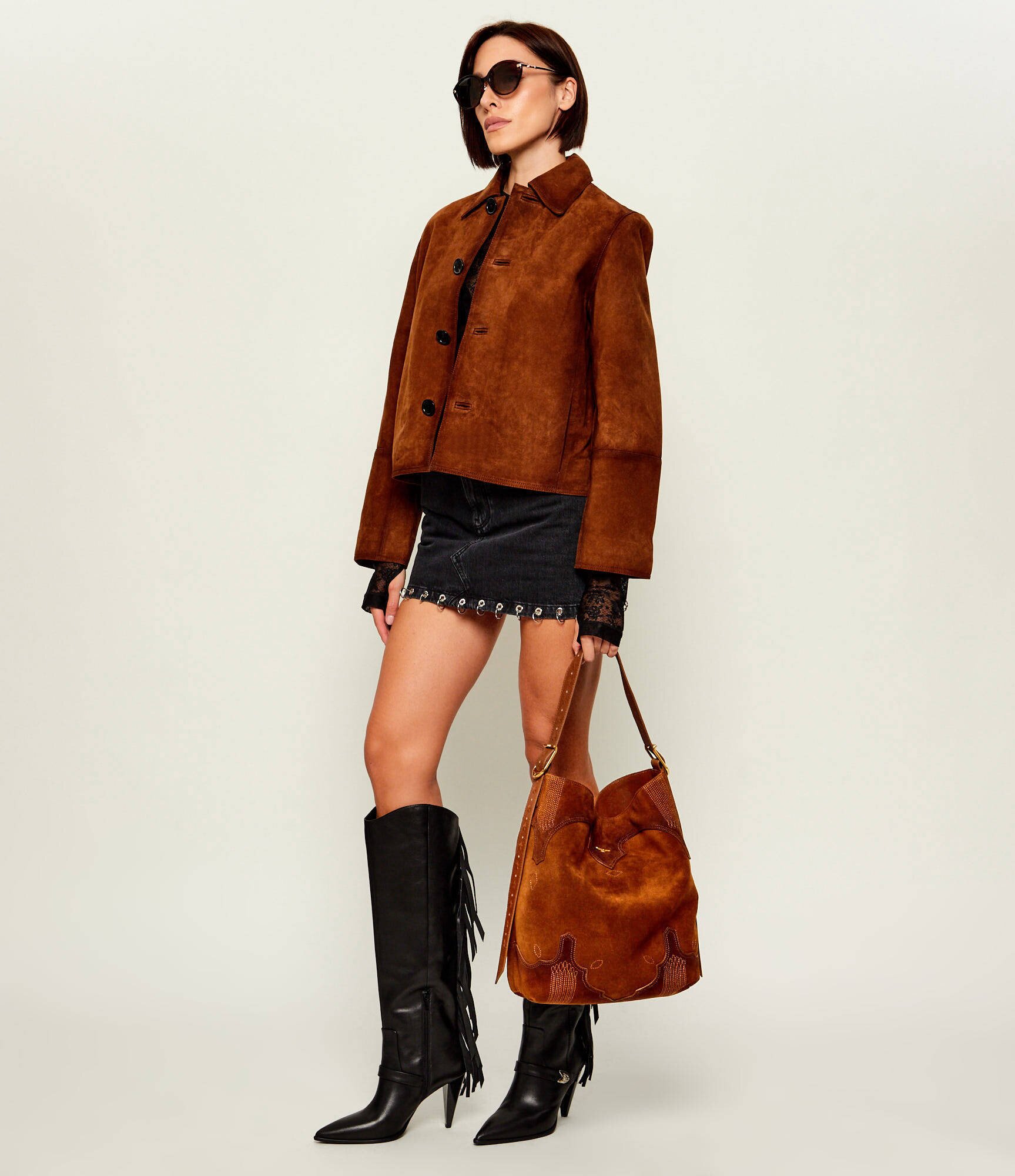 Zadig & Voltaire Geantă shopper Jane Western | piele întoarsă