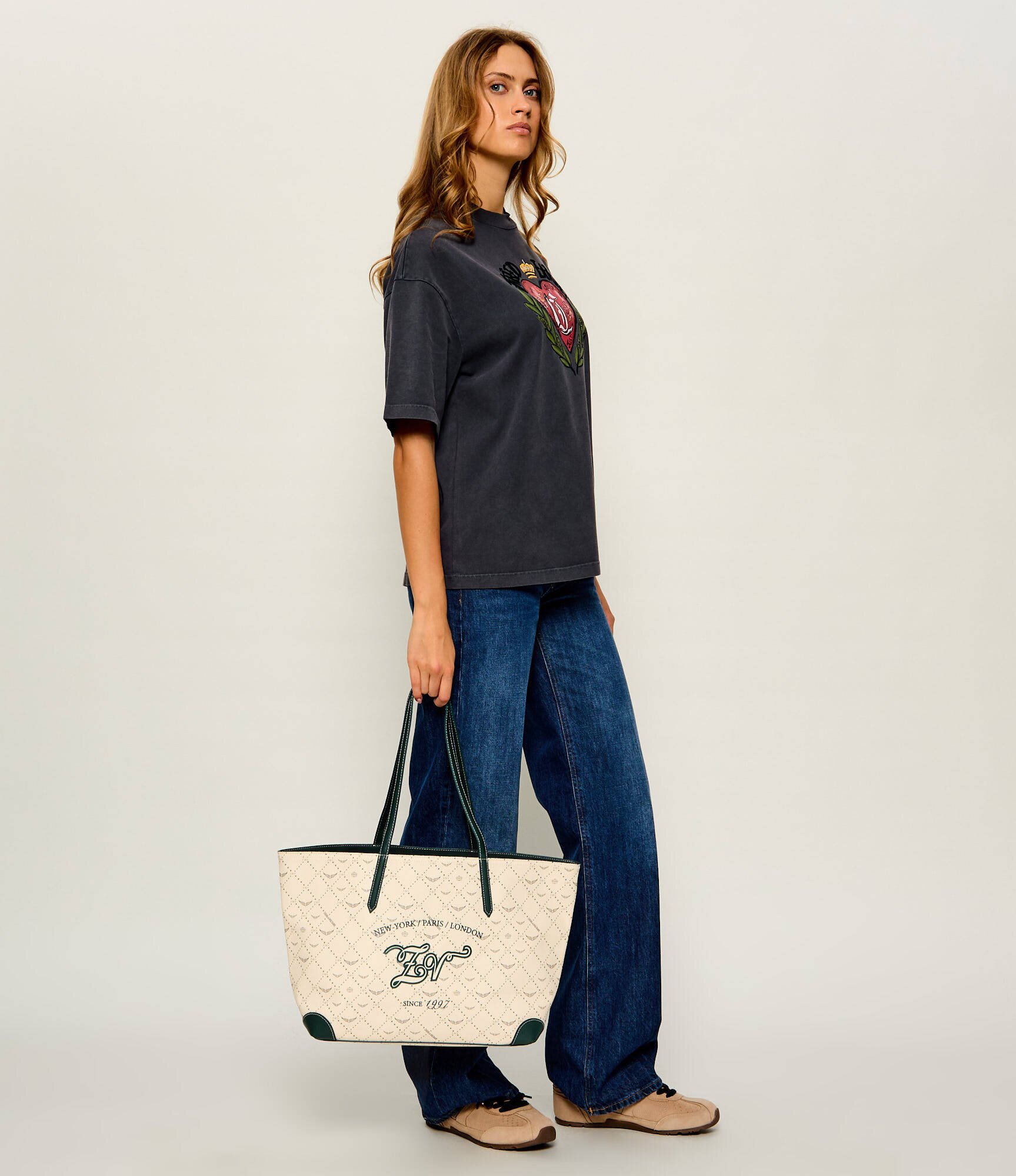 Zadig & Voltaire Geantă shopper Monogram Tennis cu adaos de piele