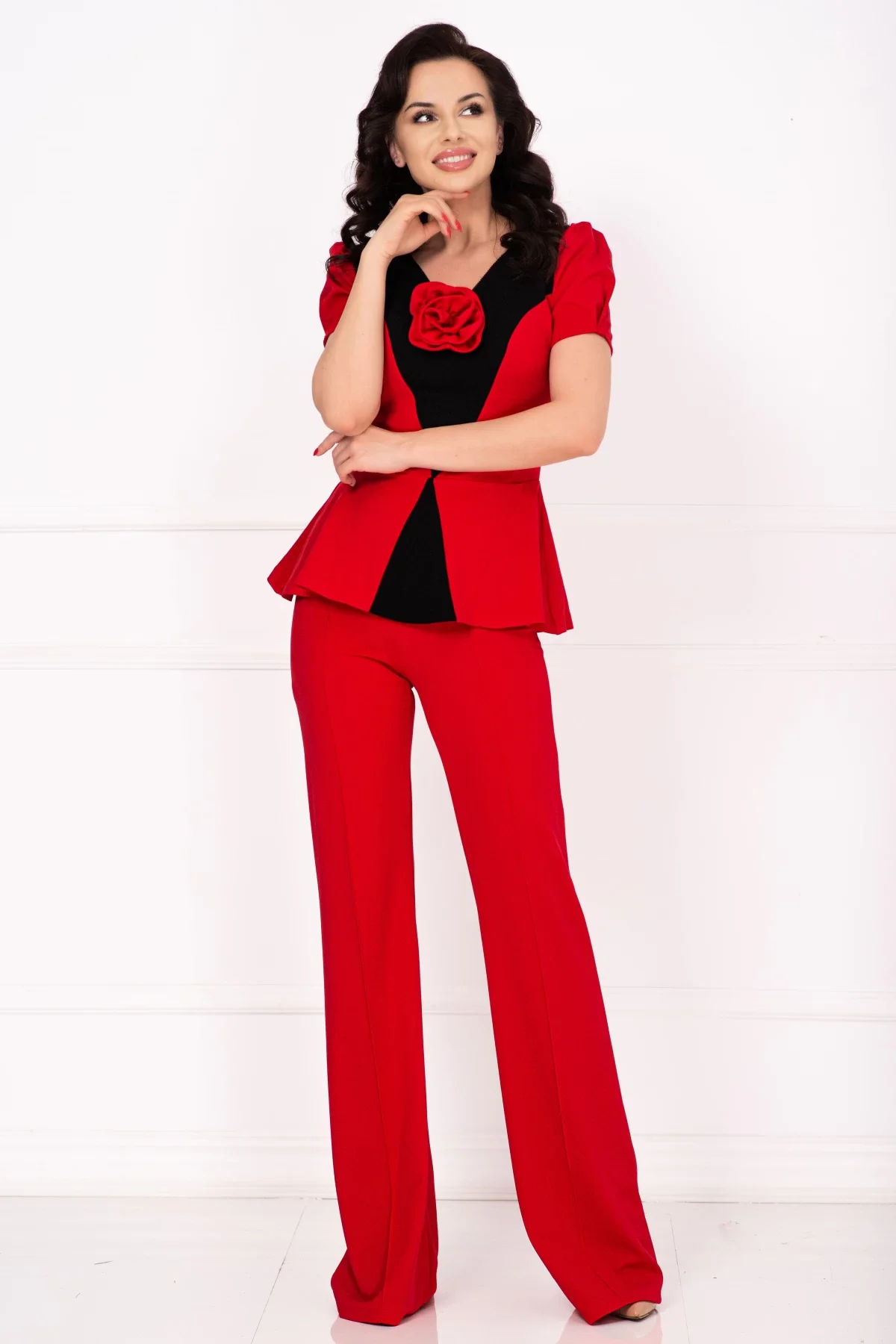 Chanttal Compleu dama elegant rosu Ruslana cu floare 3D