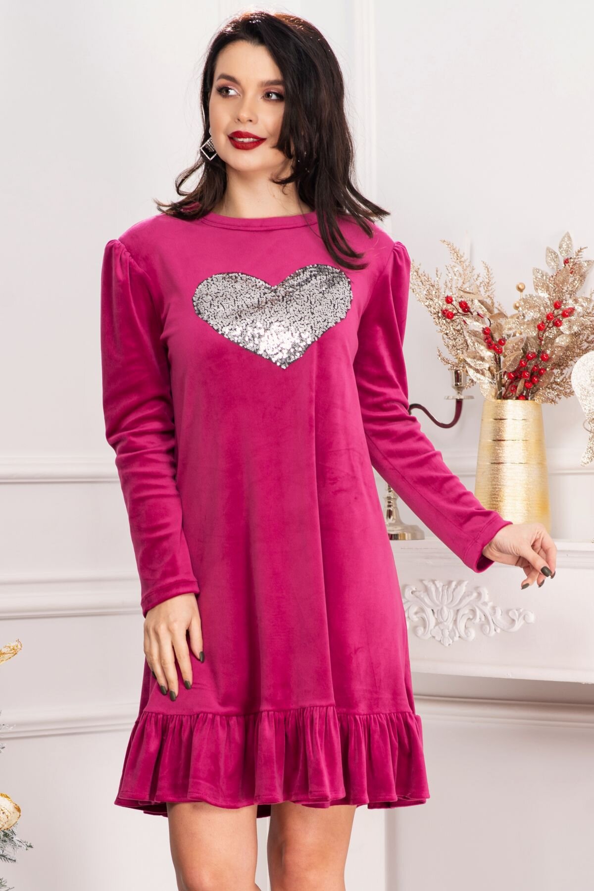 Chanttal Rochie dama Alma mov din catifea cu inima din paiete