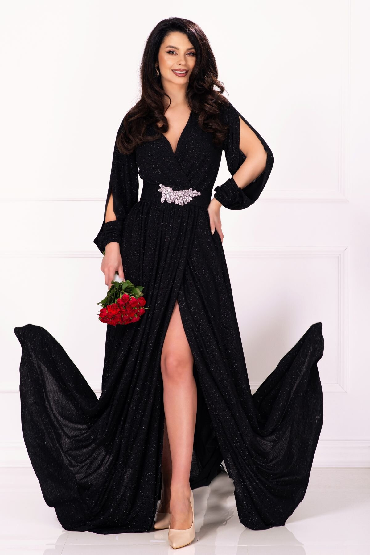 Chanttal Rochie de nunta Chantal din lurex negru lunga cu sclipici