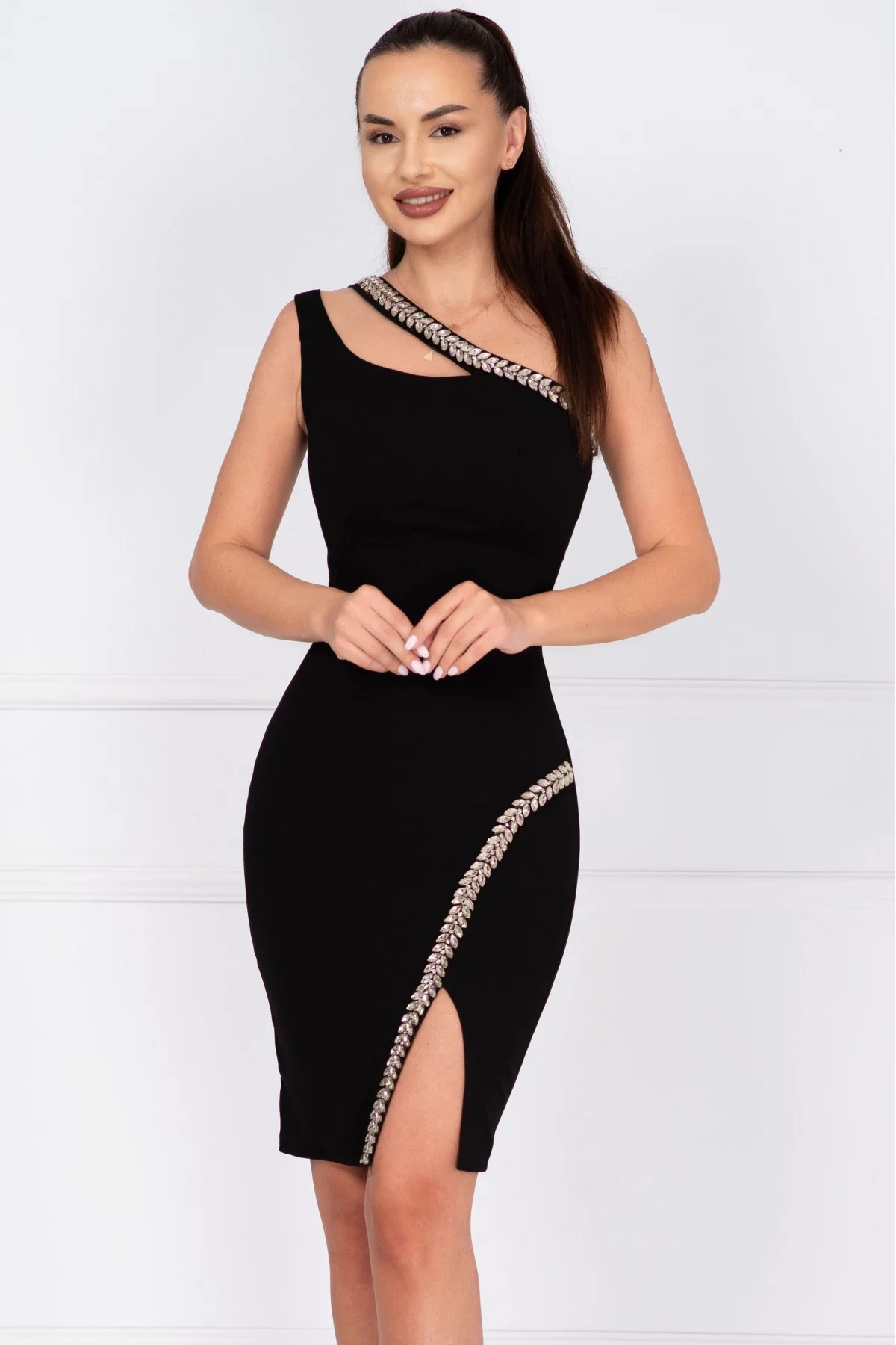 Chanttal Rochie de ocazie neagra Florence decorata cu pietre sclipitoare