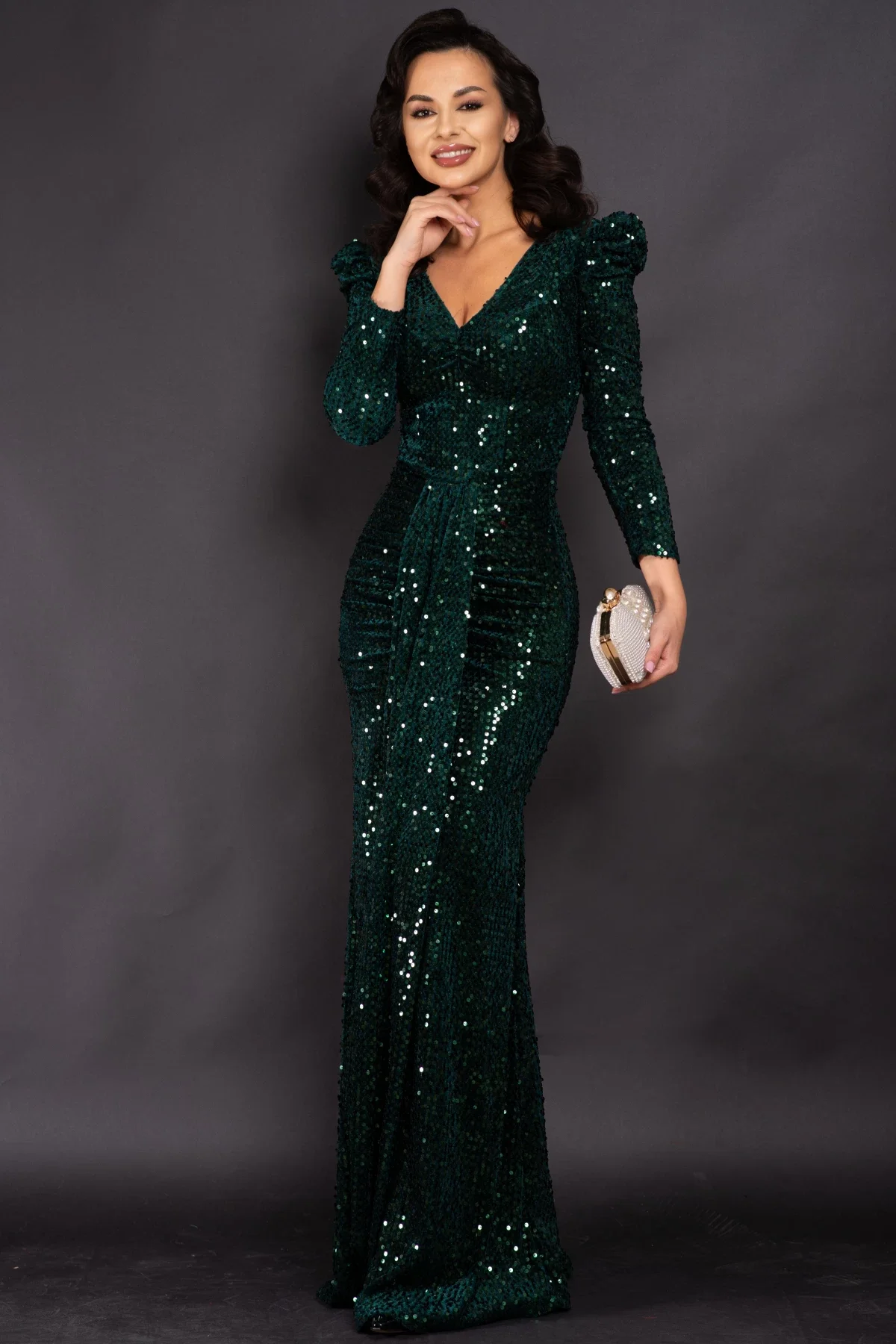 Chanttal Rochie de seara eleganta Clarisse tip sirena din paiete verzi
