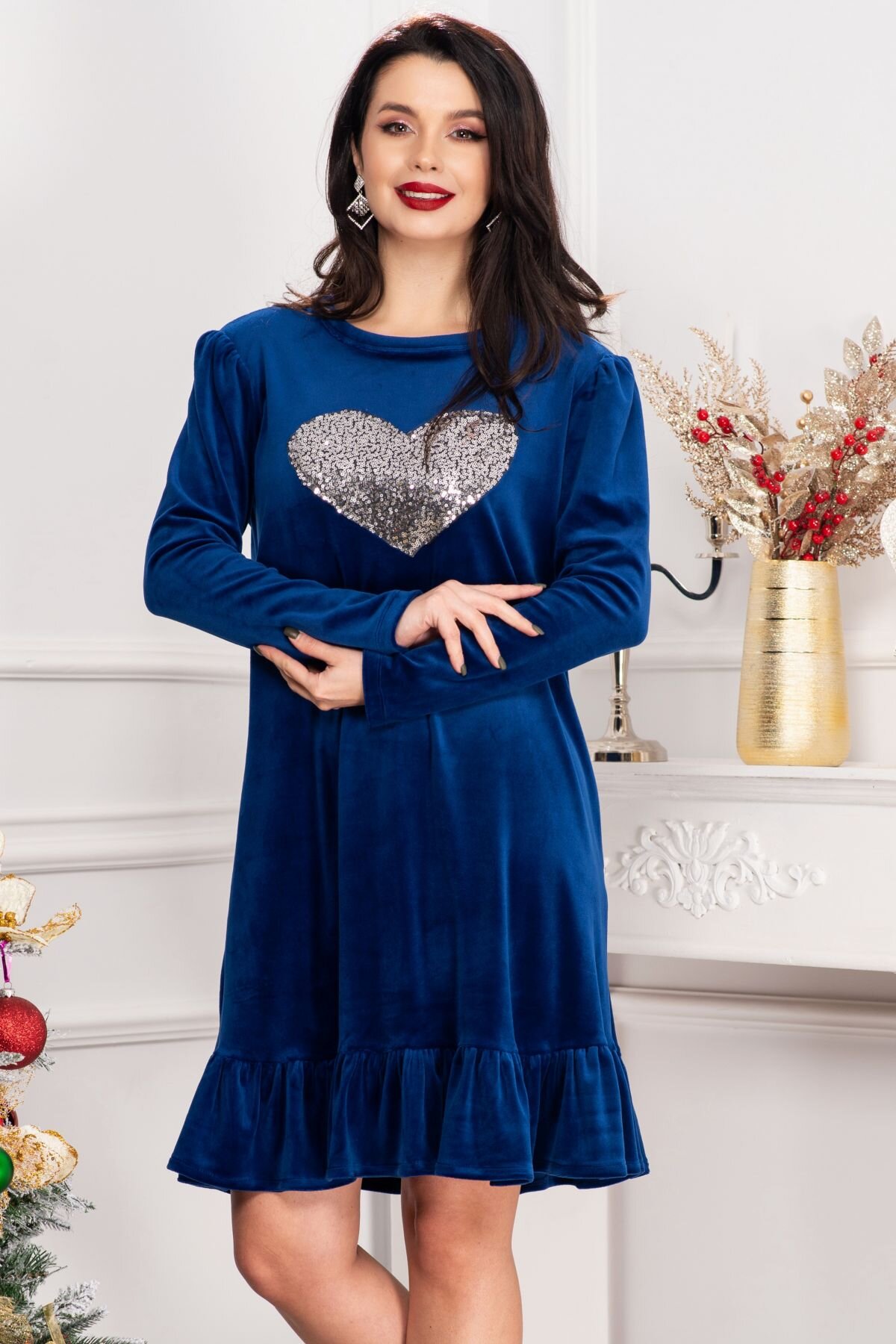 Chanttal Rochie din catifea Alma albastru royal cu inima din paiete