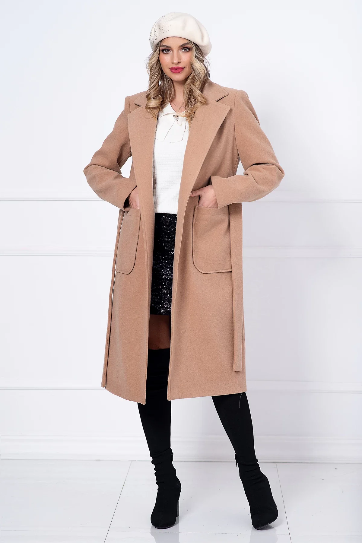 Dante Palton dama camel lung Adelina cu buzunare maxi