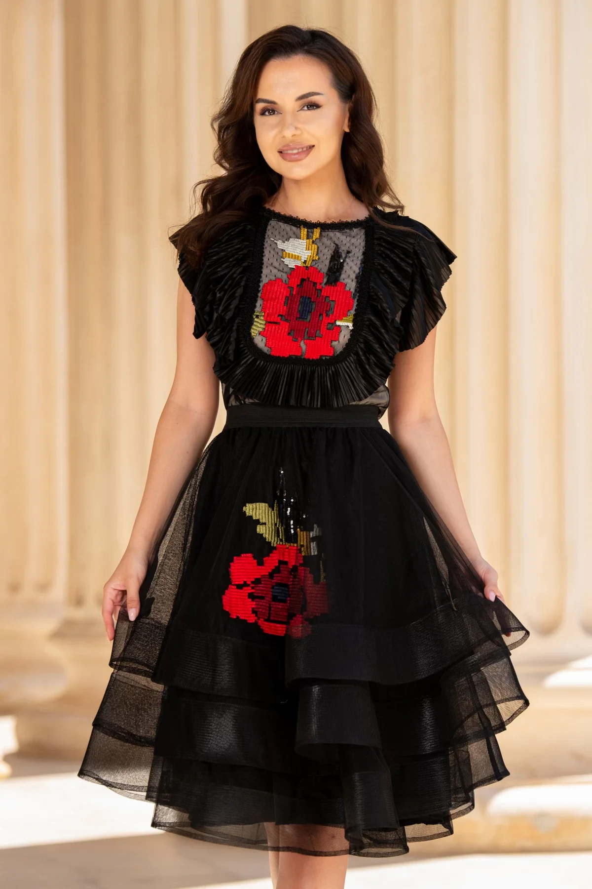 Effect Bluza eleganta din tulle cu buline si broderie florala