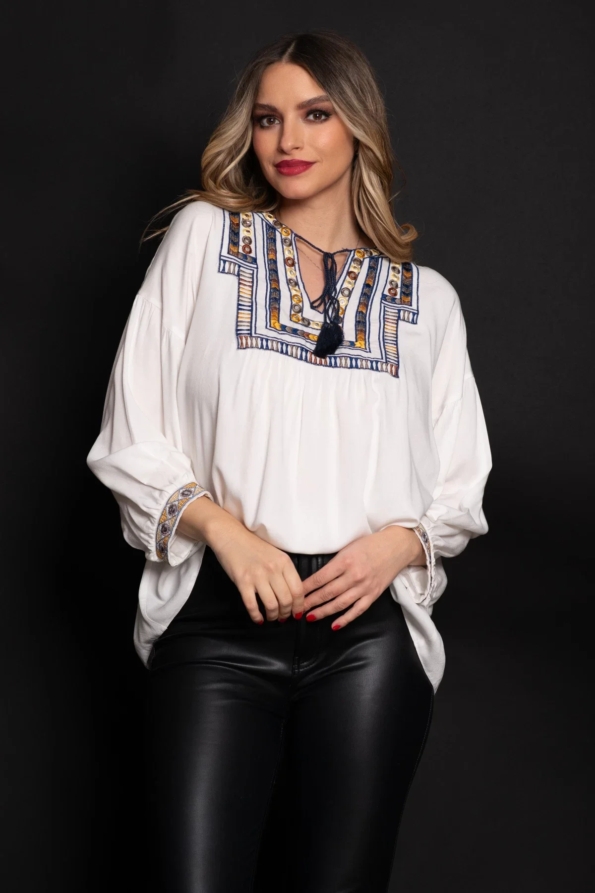 Effect Bluza tip ie din bumbac cu broderie multicolora