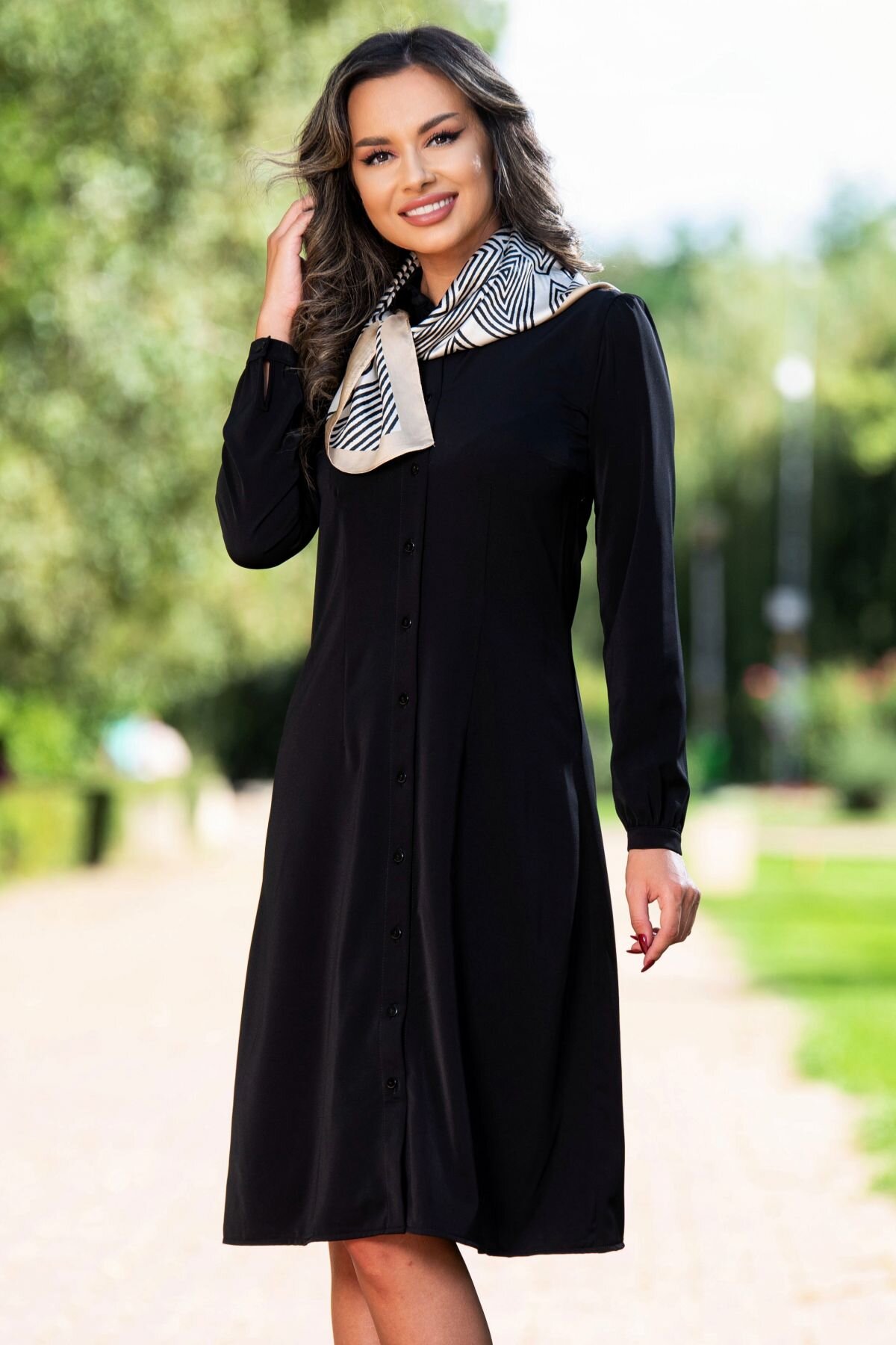 Effect Rochie de zi tip camasa accesorizata cu esarfa eleganta