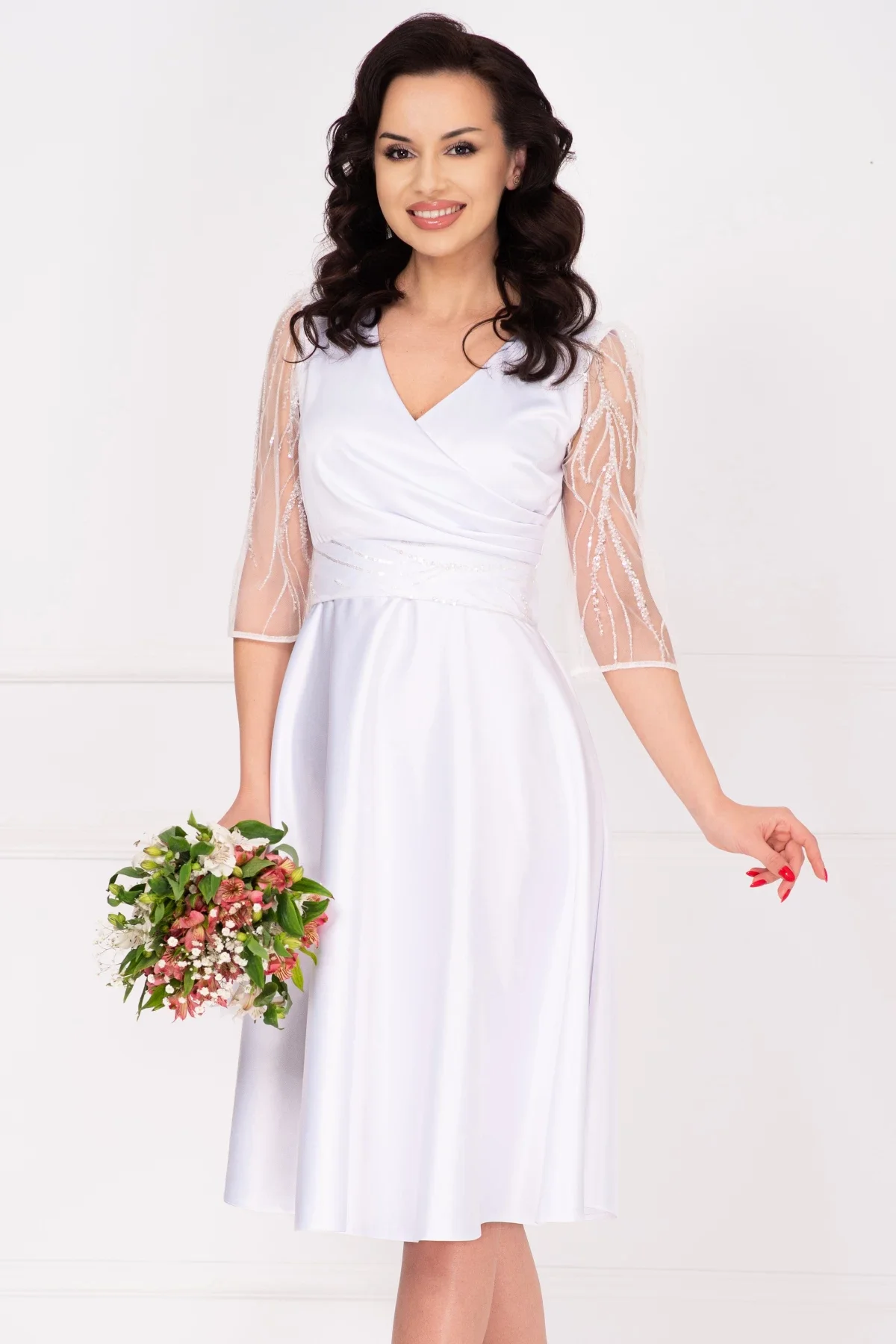 Ella Collection Rochie de cununie alba Britney in clos cu maneci din tulle