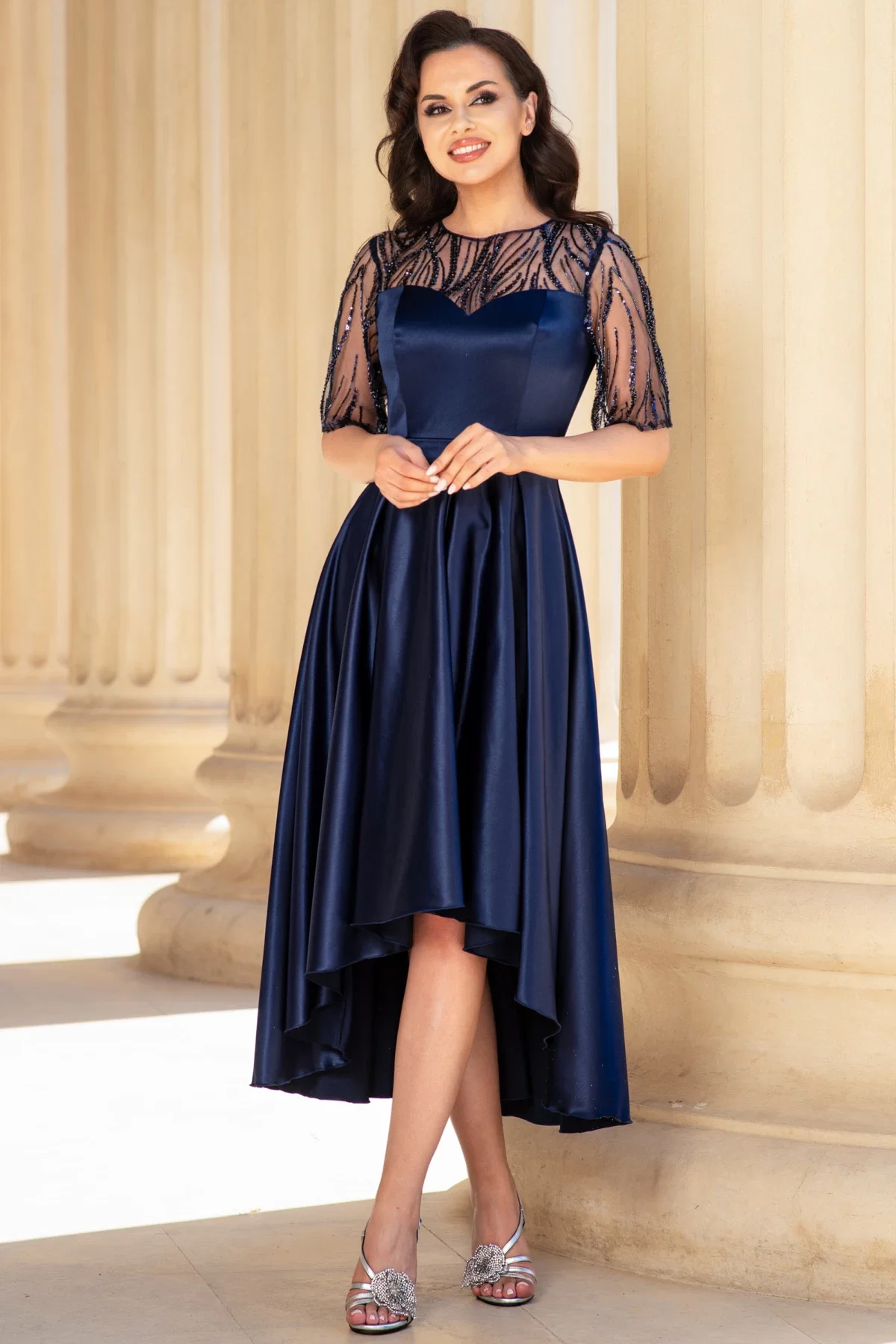 Ella Collection Rochie de ocazie asimetrica bleumarin Deniz