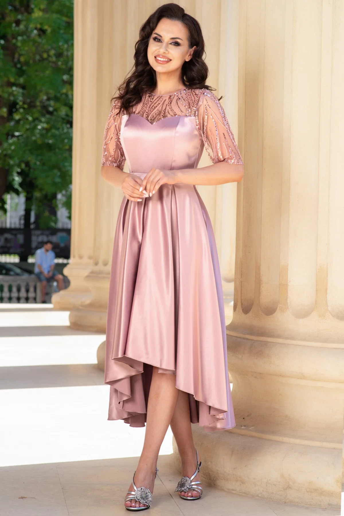 Ella Collection Rochie de ocazie asimetrica roz Deniz